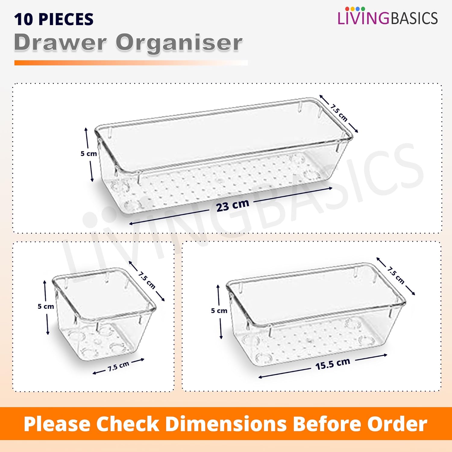 LIVINGBASICS Unbreakable Drawer Organizer/Drawer Storage Organizer/Drawer Organizer Tray/Tray Organiser for Makeup/Drawer Divider Tray/Makeup Dresser Tray/Kitchen Drawer Organizer Tray