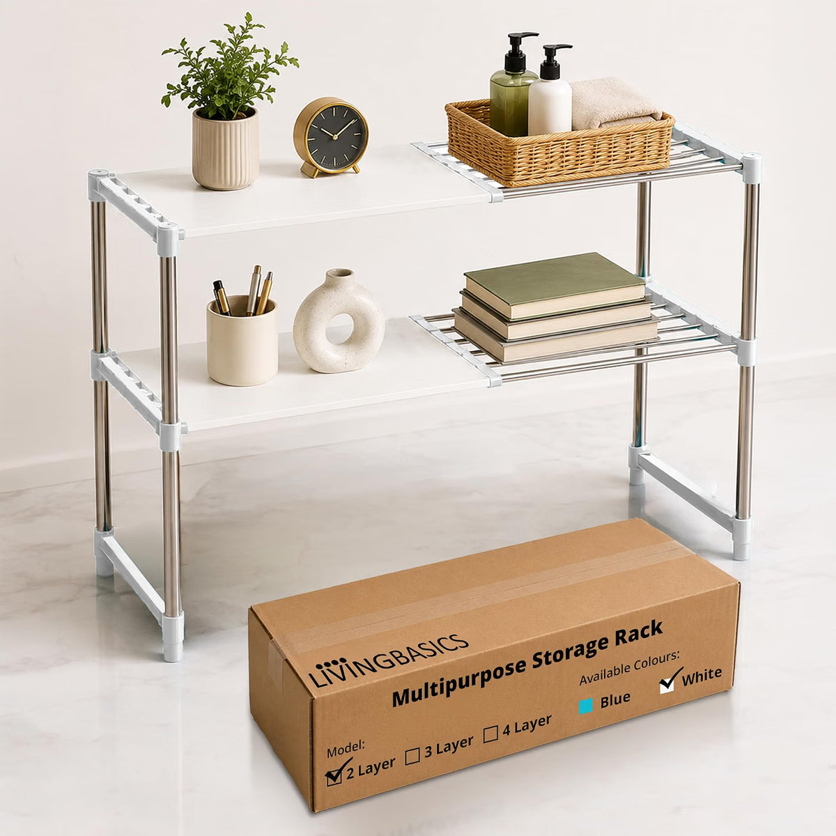 2 Layer Stainless Steel Adjustable Multipurpose Stand for Storage