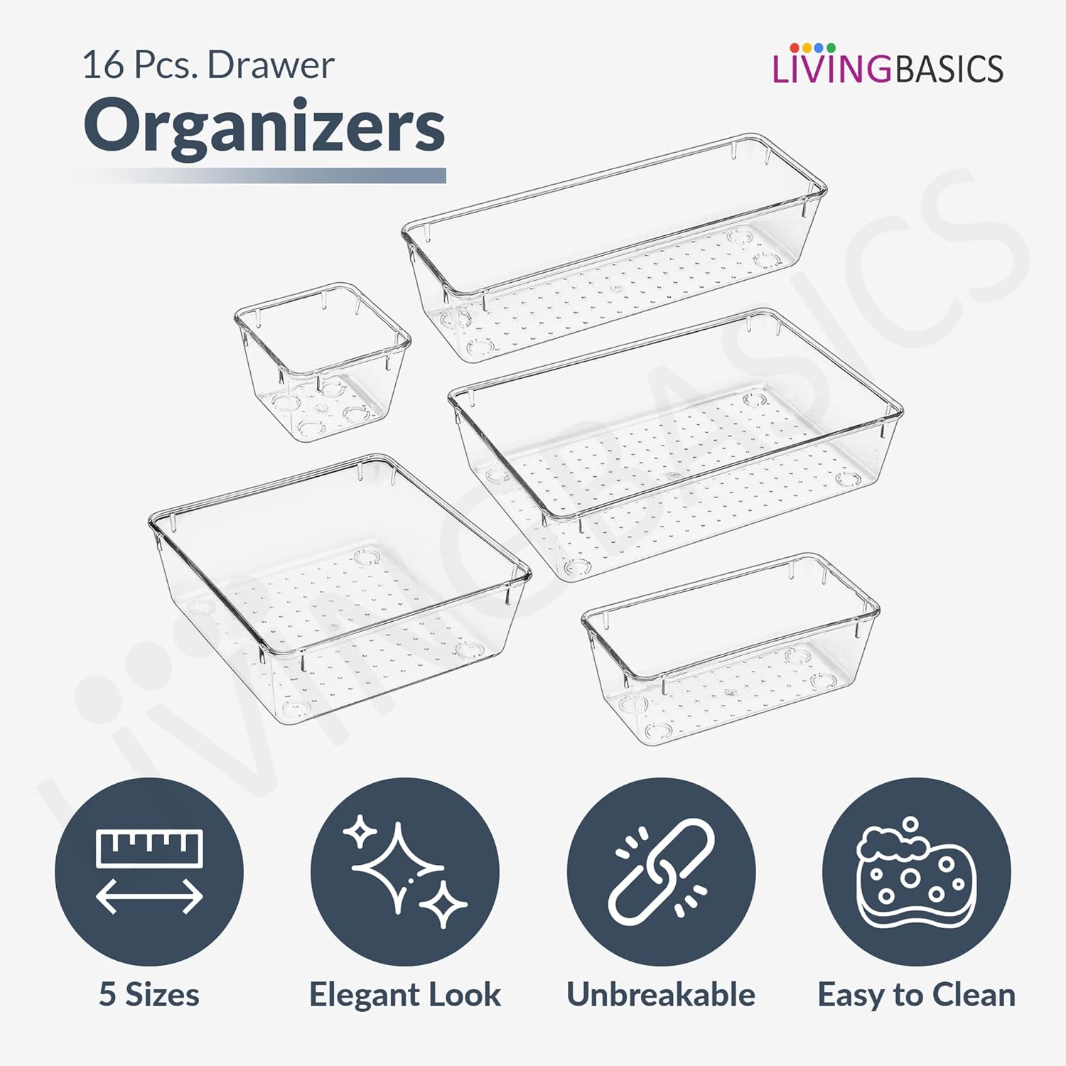 LIVINGBASICS Unbreakable Drawer Organizer/Drawer Storage Organizer/Drawer Organizer Tray/Tray Organiser for Makeup/Drawer Divider Tray/Makeup Dresser Tray/Kitchen Drawer Organizer Tray