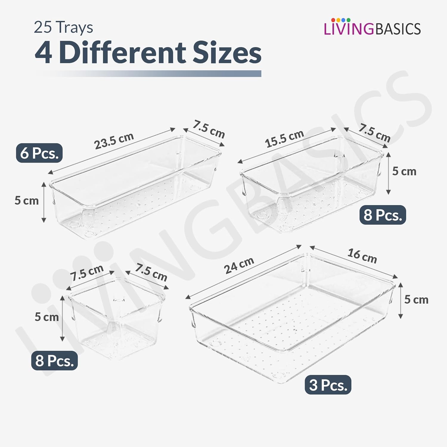 LIVINGBASICS Unbreakable Drawer Organizer/Drawer Storage Organizer/Drawer Organizer Tray/Tray Organiser for Makeup/Drawer Divider Tray/Makeup Dresser Tray/Kitchen Drawer Organizer Tray