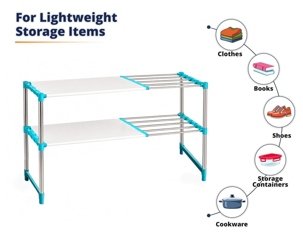 2 Layer Stainless Steel Adjustable Multipurpose Stand for Storage