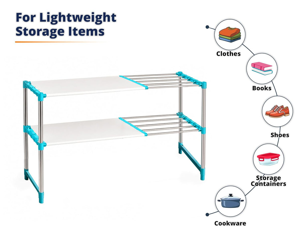 2 Layer Stainless Steel Adjustable Multipurpose Stand for Storage