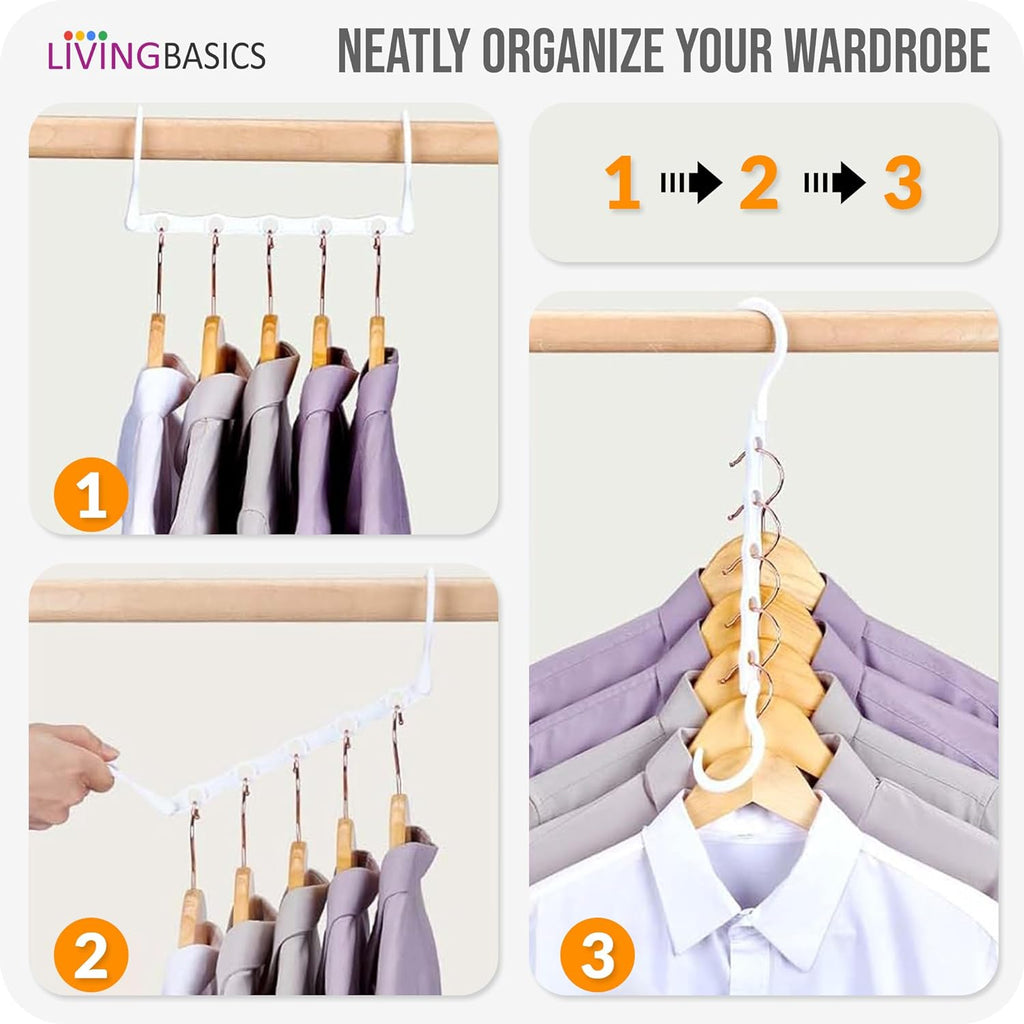 LivingBasics 5 in 1 Magic Hanger/Magic Hanger for Wardrobe/Magic Foldable Space Saving Hanger/Magic Hanger Space Saving Clothes Hangers/Magic Hanger Closet Space Savings