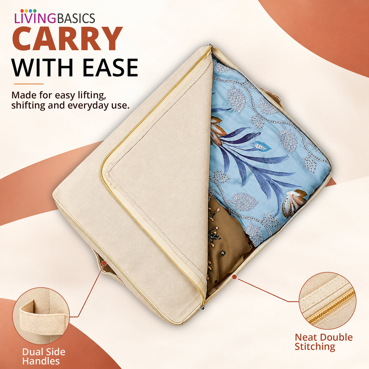 Cotton Canvas Storage Bags, Saree Covers with Zip, (Pack of 3)