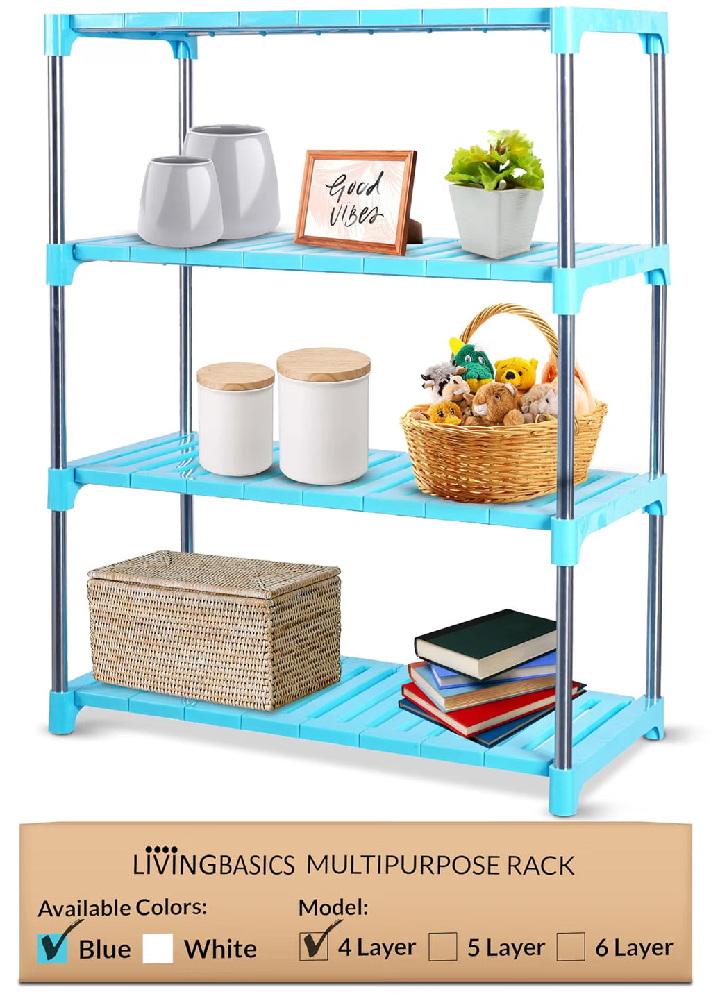 Stainless Steel Multipurpose Storage Rack/Shelves (Cyan Blue)