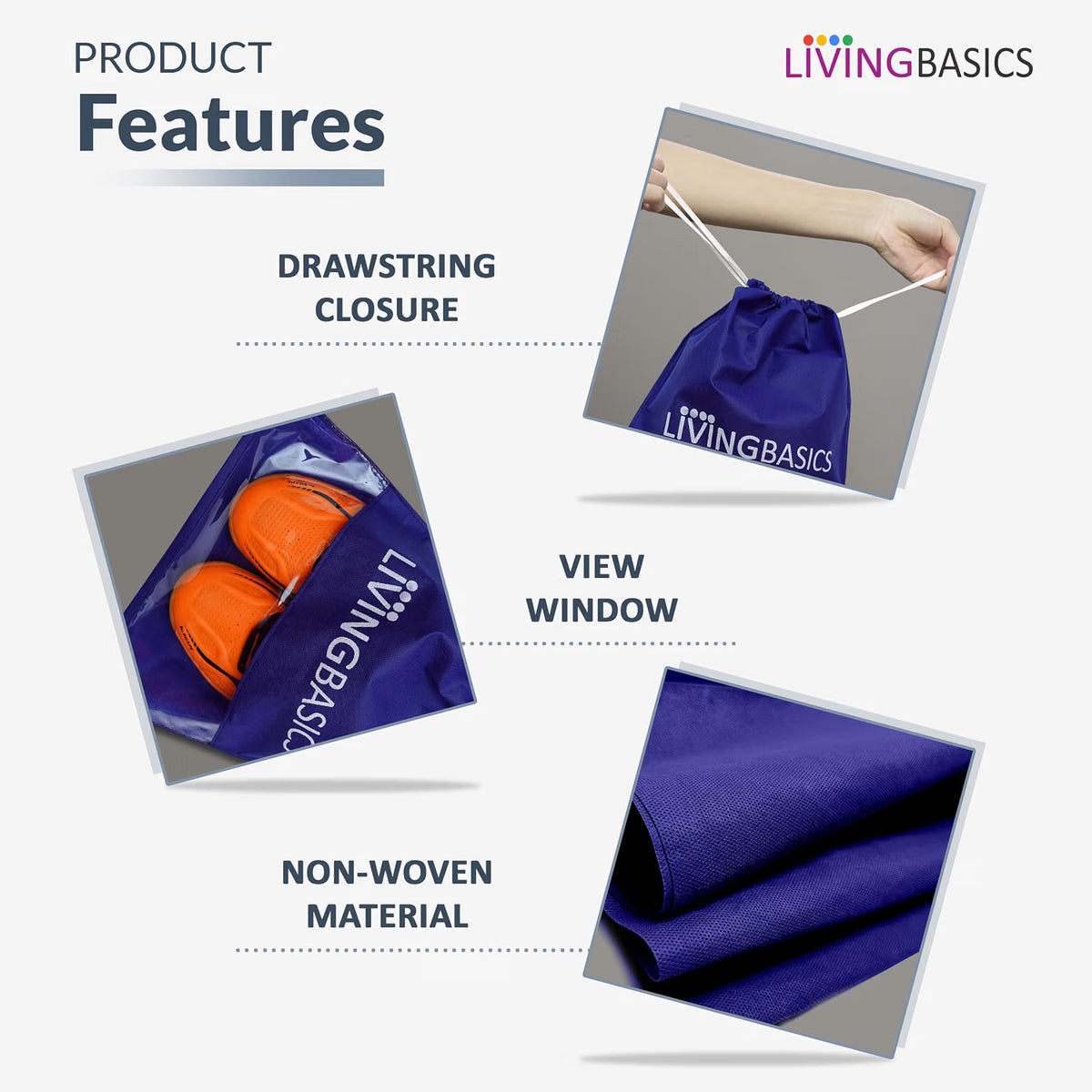 Shoe Bags-Non Woven Pouch-Transparent Panel (Navy Blue)