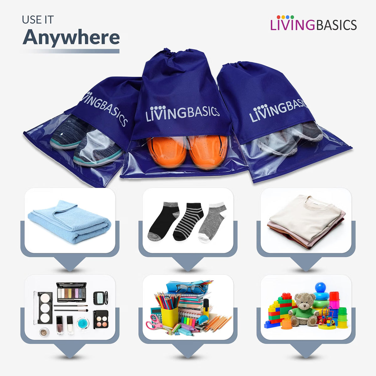 Shoe Bags-Non Woven Pouch-Transparent Panel (Navy Blue)