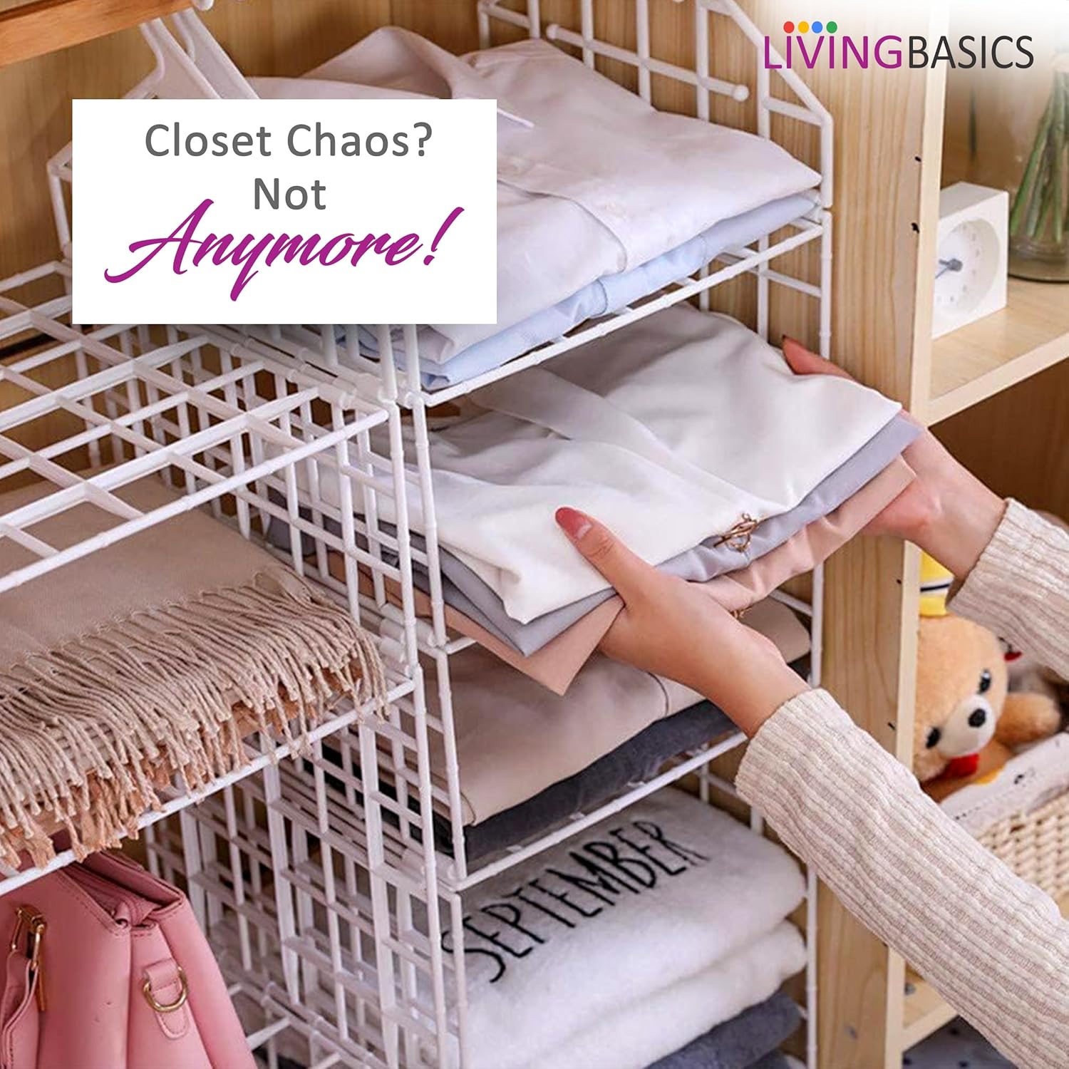 LIVINGBASICS 4 Tier Wardrobe Hanging Organizer