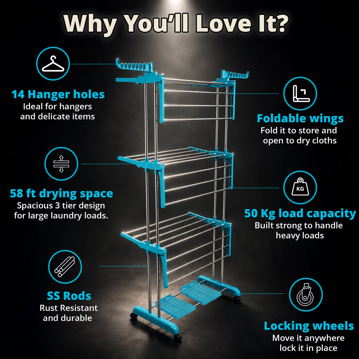4 Shoe Drying Shelves with 3 Layer SS Cloth Drying Stand