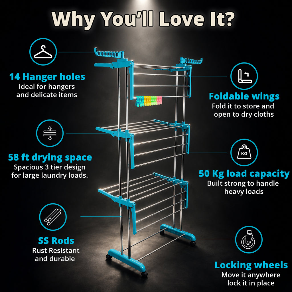 3 Layer Clothes Drying Stand/Cloth Dryer Stand  +18 Rod Clips
