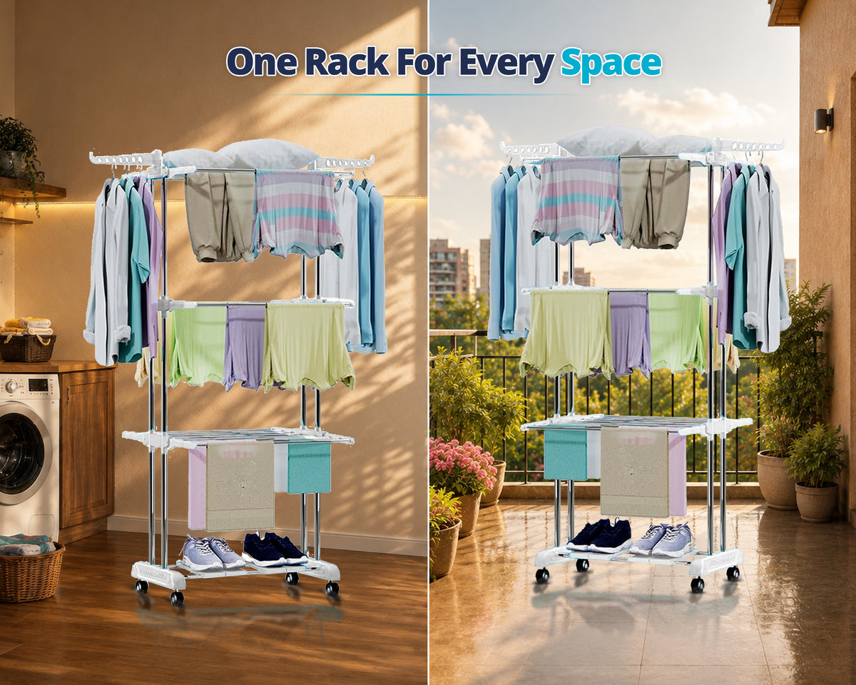 4 Shoe Drying Shelves with 3 Layer SS Cloth Drying Stand