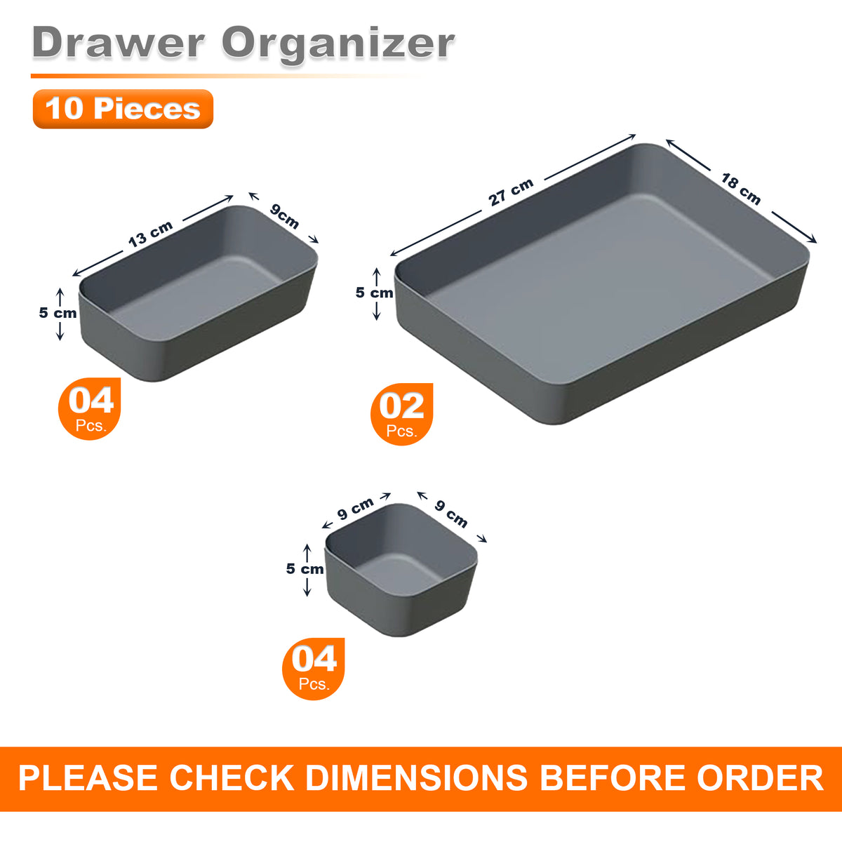 Multipurpose Drawer Organiser/Divider Tray (Plastic, Grey)