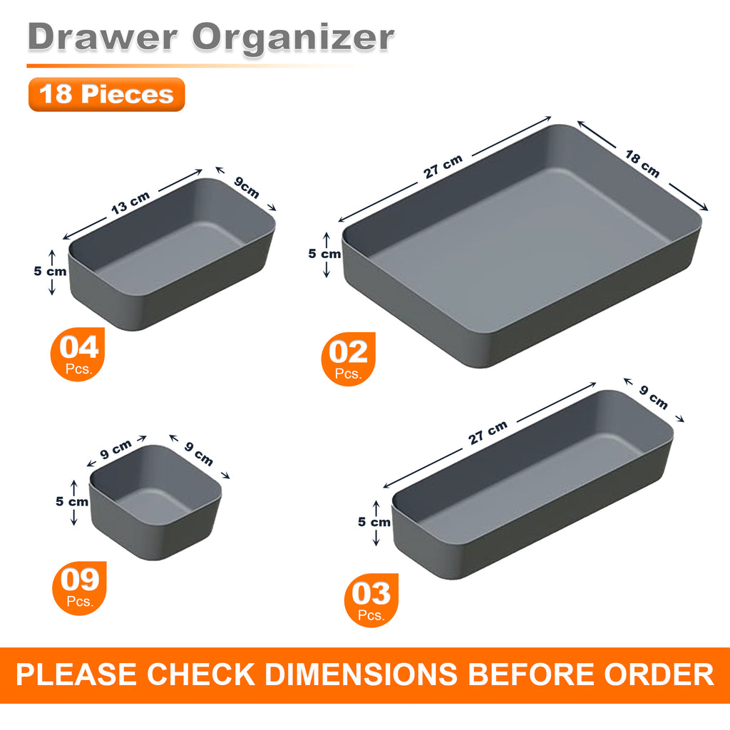 Multipurpose Drawer Organiser/Divider Tray (Plastic, Grey)