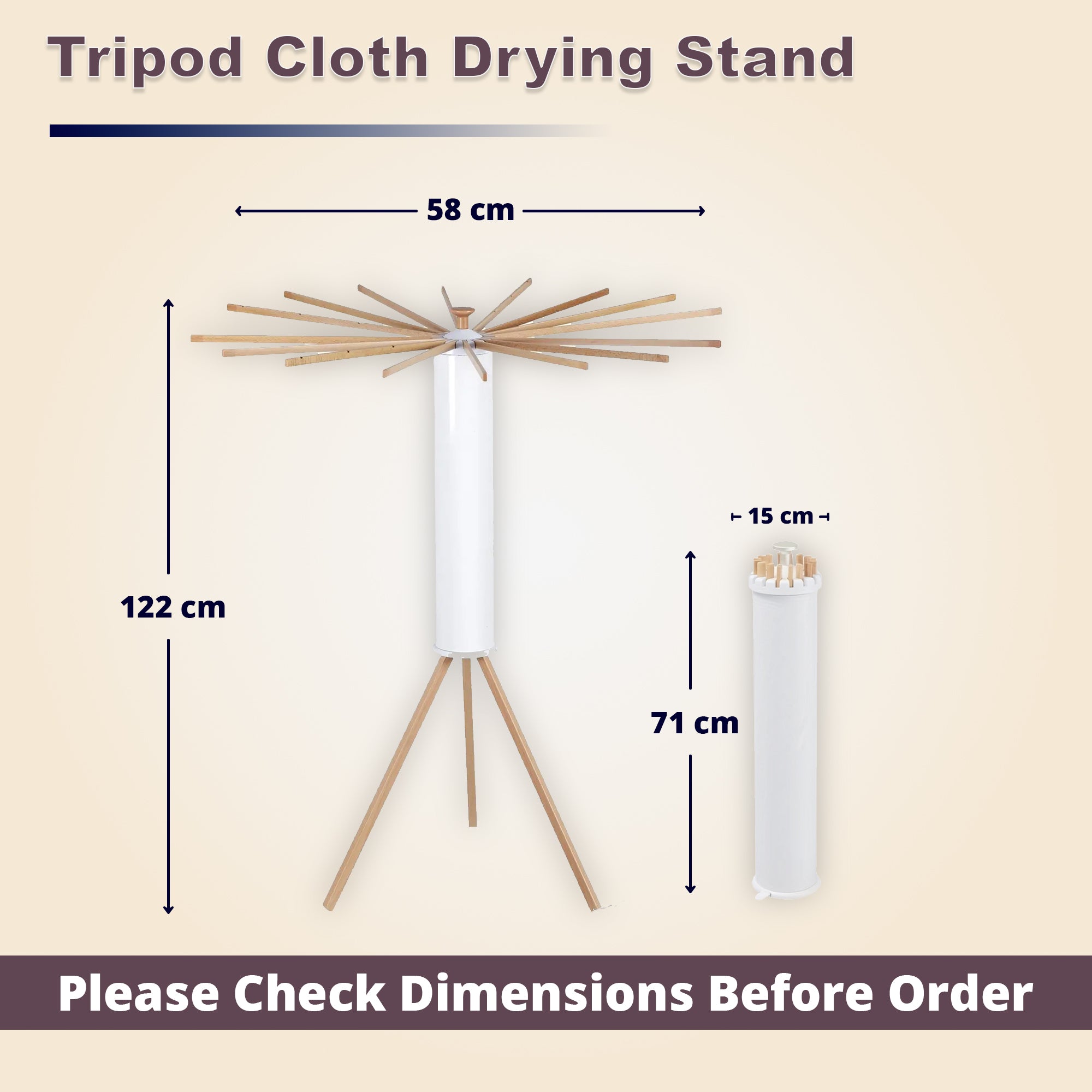 LIVINGBASICS Tripod Clothes Drying Rack/Octopus Drying Stand, Wooden Arms