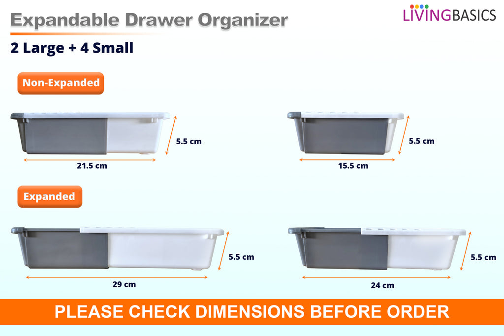 Expandable Drawer Organizers (White & Grey, Plastic)