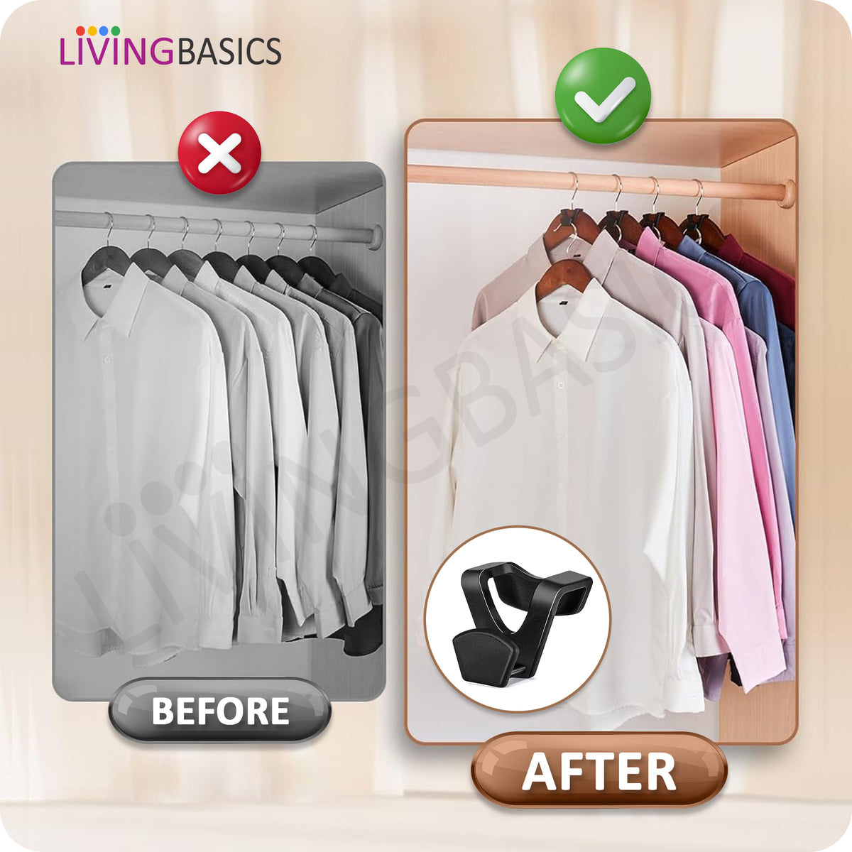 Space Saving Hanger Connector Hooks/Extender (Black)