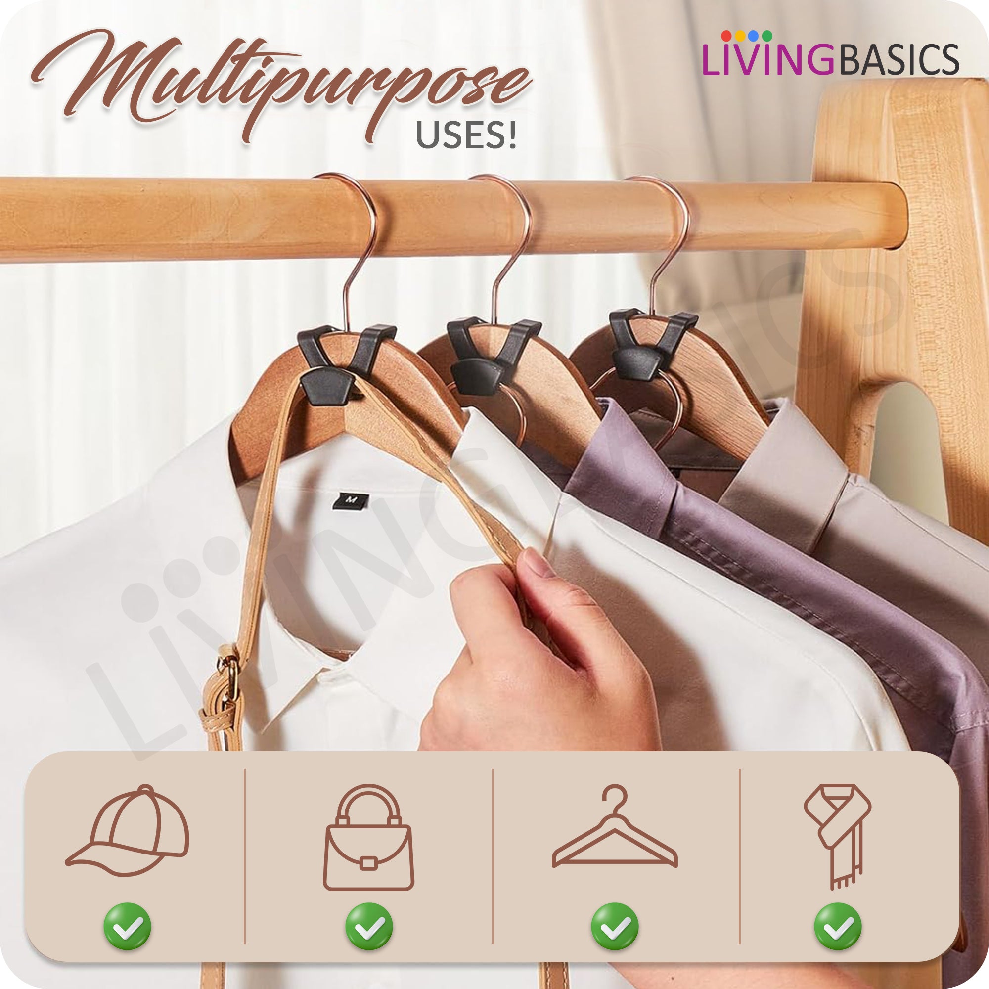 LIVINGBASICS Space Saving Hanger Hooks/Hanger Extender/Space-Saving Cascading Wardrobe Connector Hooks/Hanger Connector Hooks (Black)