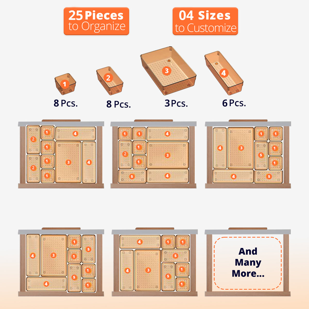 25Pcs 4 Sizes Unbreakable Multipurpose Drawer Organizer