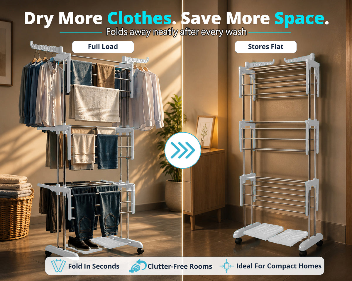 4 Shoe Drying Shelves with 3 Layer SS Cloth Drying Stand