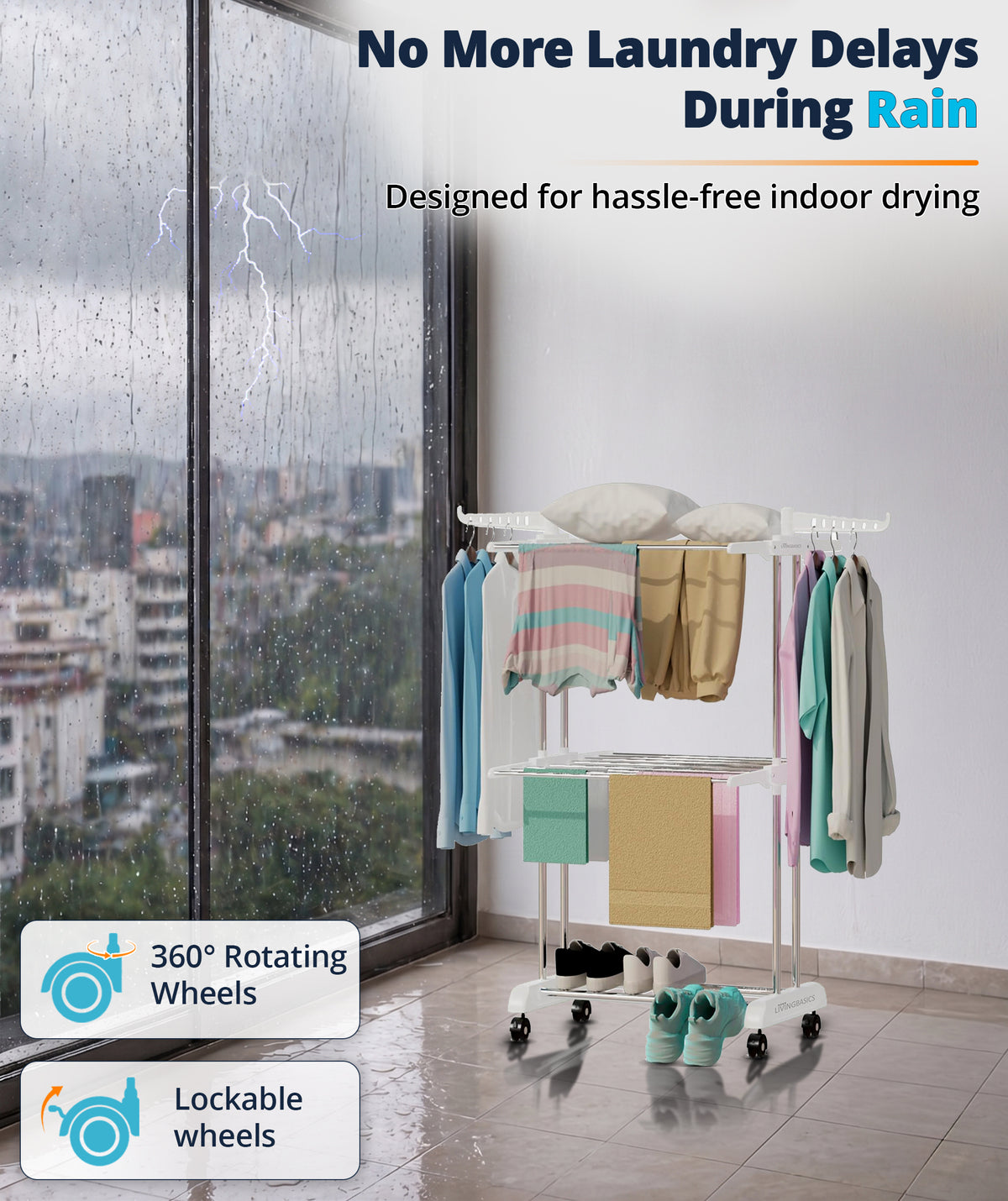 2 Layer Clothes Stand for Drying Foldable Rack
