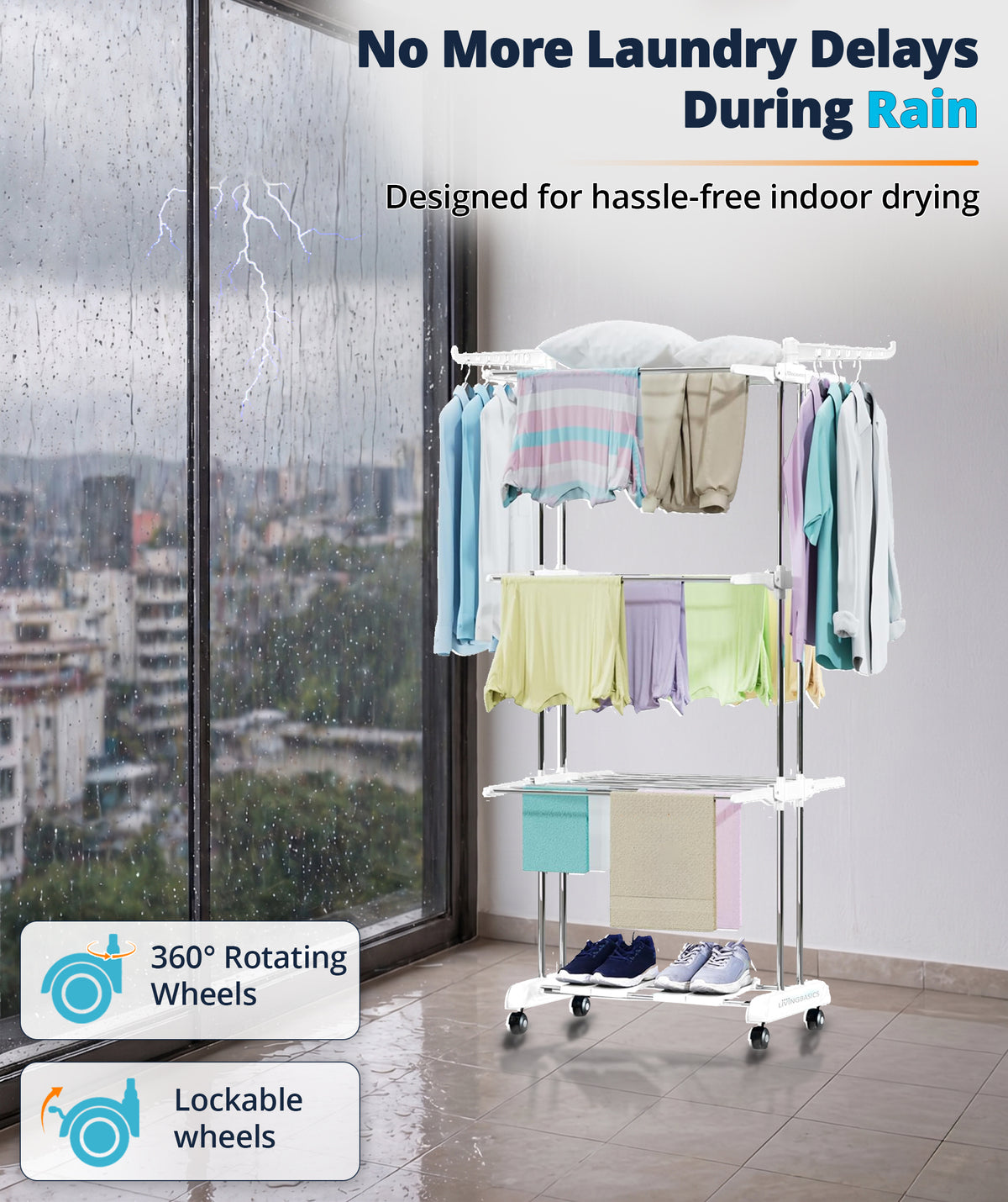 4 Shoe Drying Shelves with 3 Layer SS Cloth Drying Stand