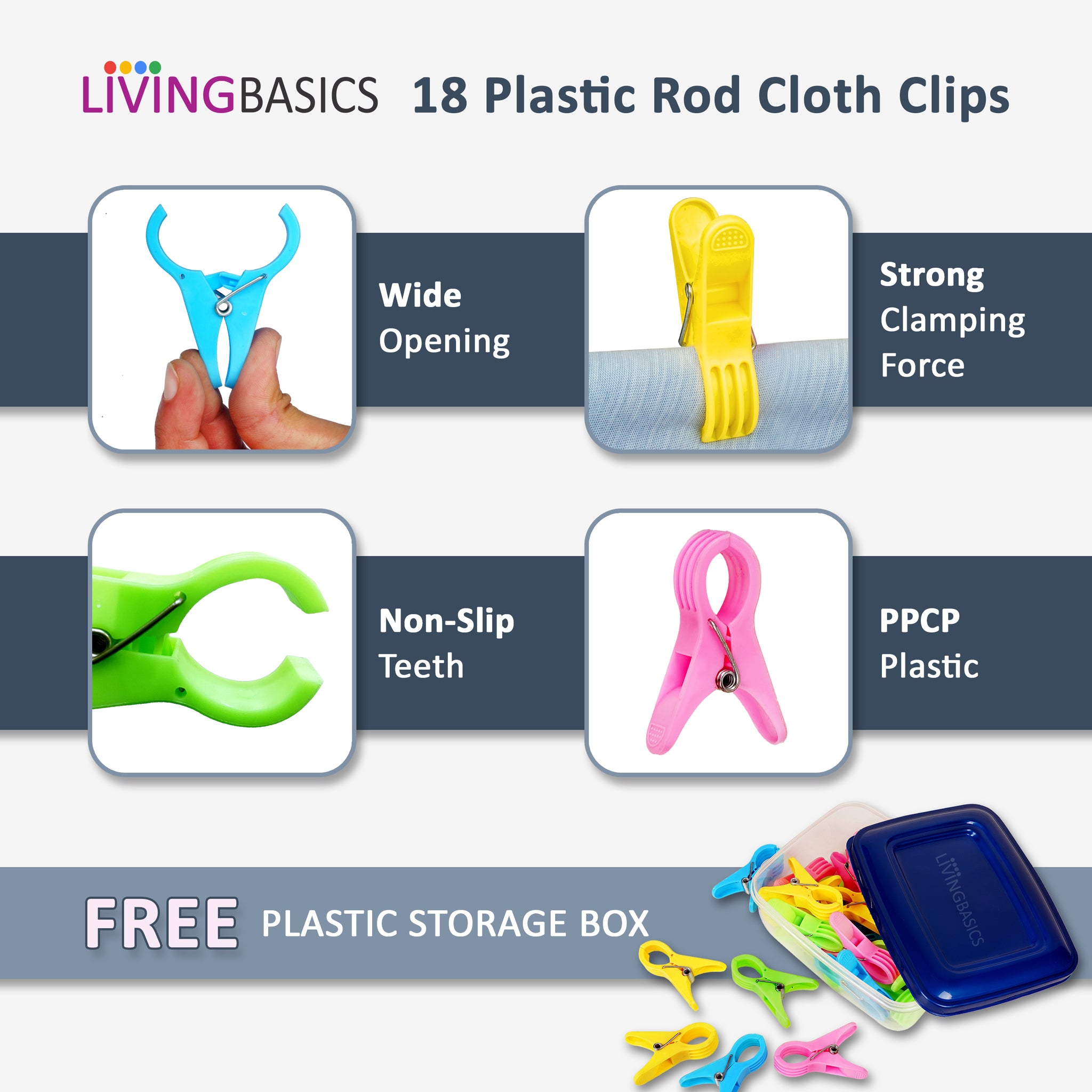 18 Rod Cloth Clips with Storage Box
