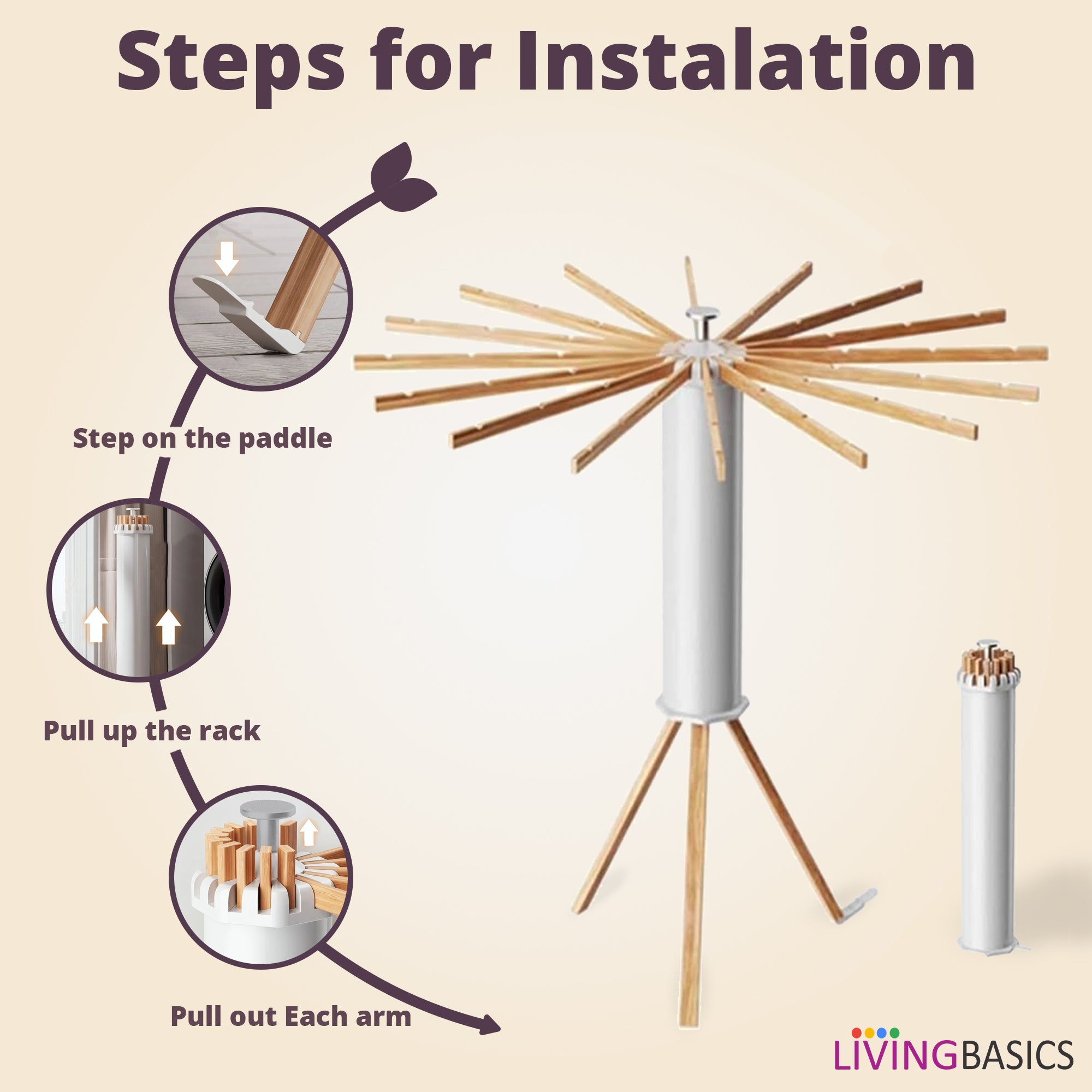 LIVINGBASICS Tripod Clothes Drying Rack/Octopus Drying Stand, Wooden Arms