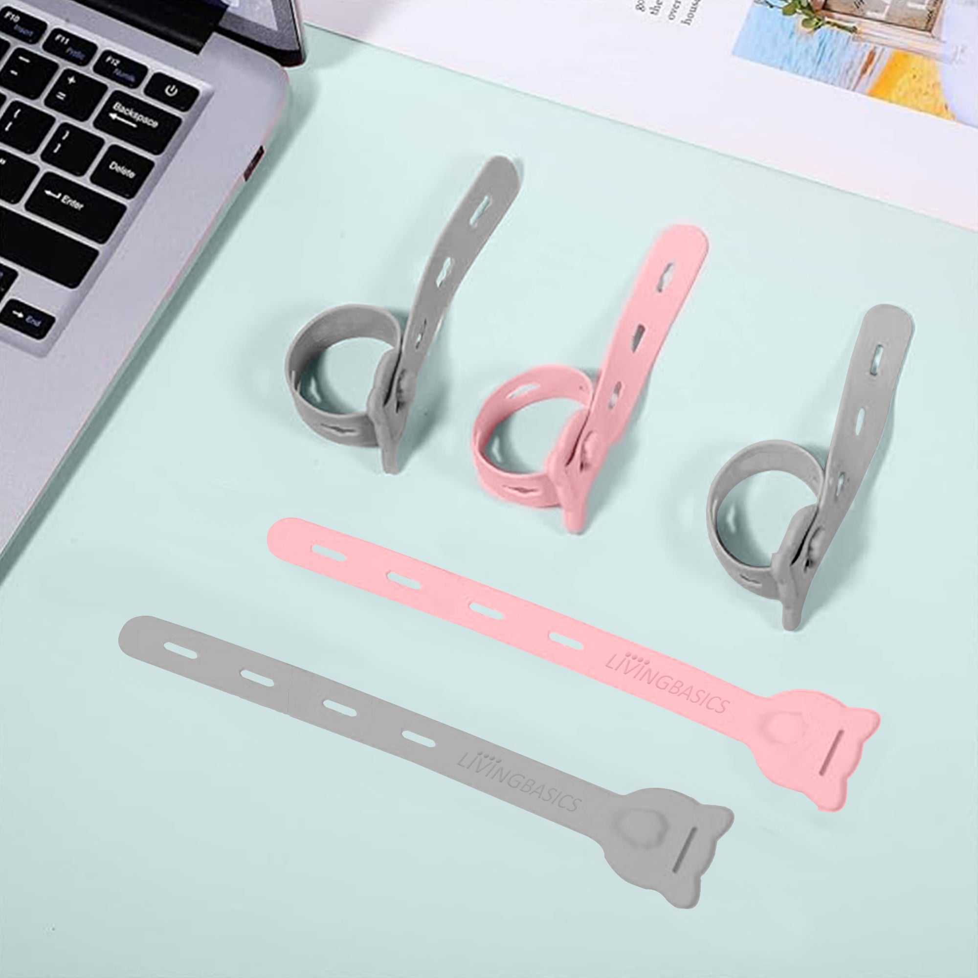 LivingBasics 10 Pcs Reusable Silicone Cable Ties