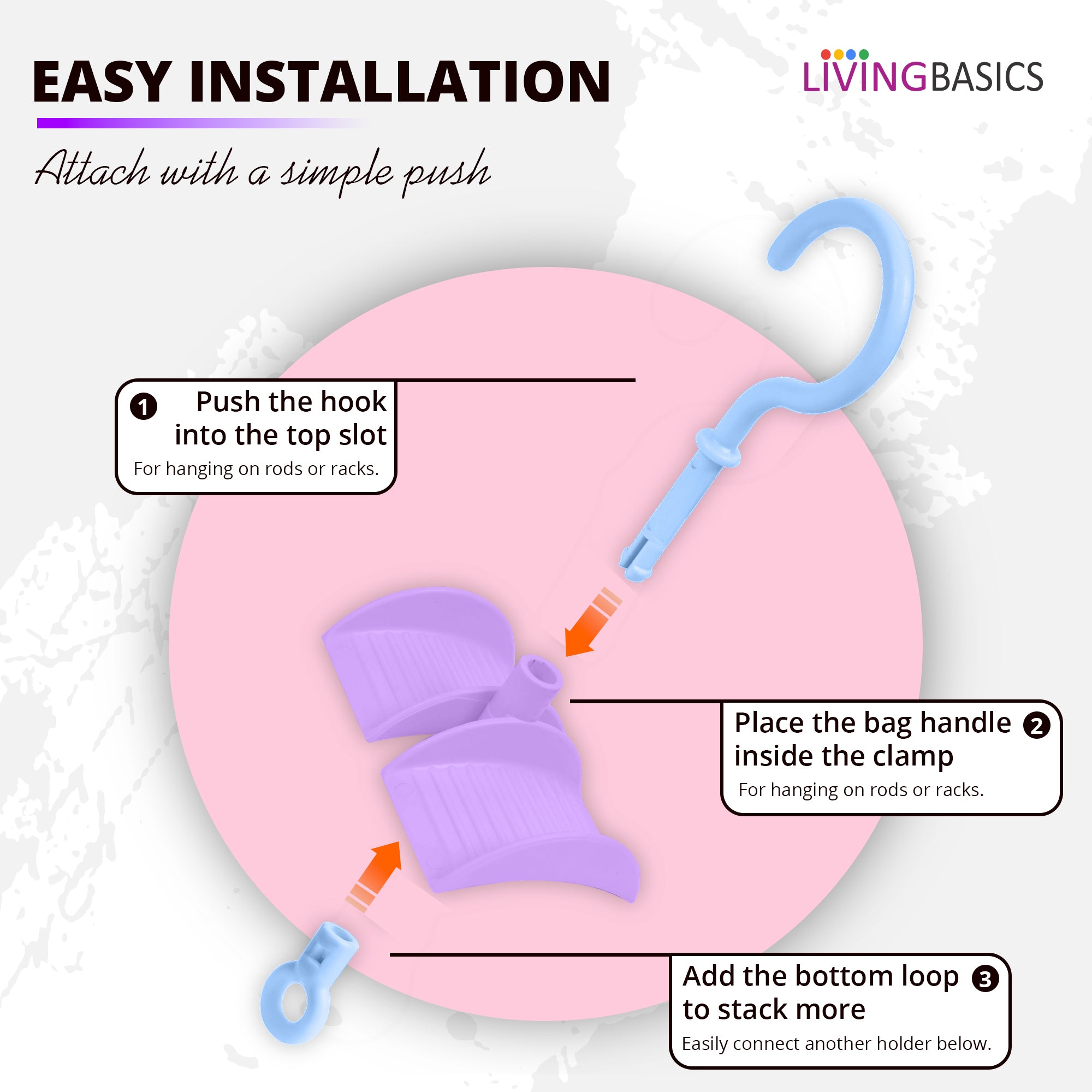 LivingBasics 360° Rotating Handbag Holder Hook for Wardrobe/Purse Rack/Hanging Purse Organizer for Closet, Bags, Scarves, Belts, Ties/Space Saving Multi Hook Hanger for Women