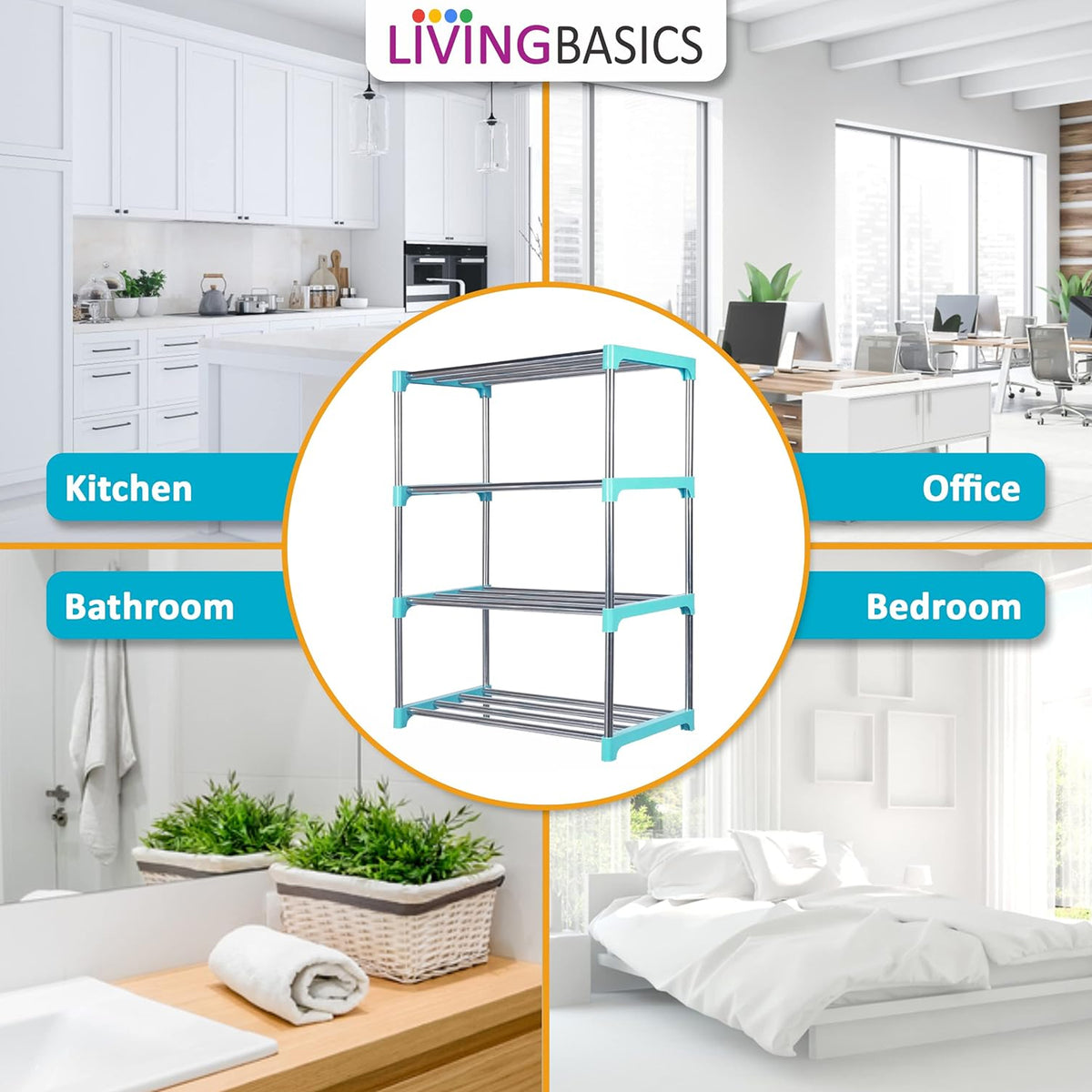 LIVINGBASICS Multifunctional / Multipurpose Storage Shelves / Rack / Stand For Home/ Office / Kitchen/ /Balcony/ Bathroom / Study Room