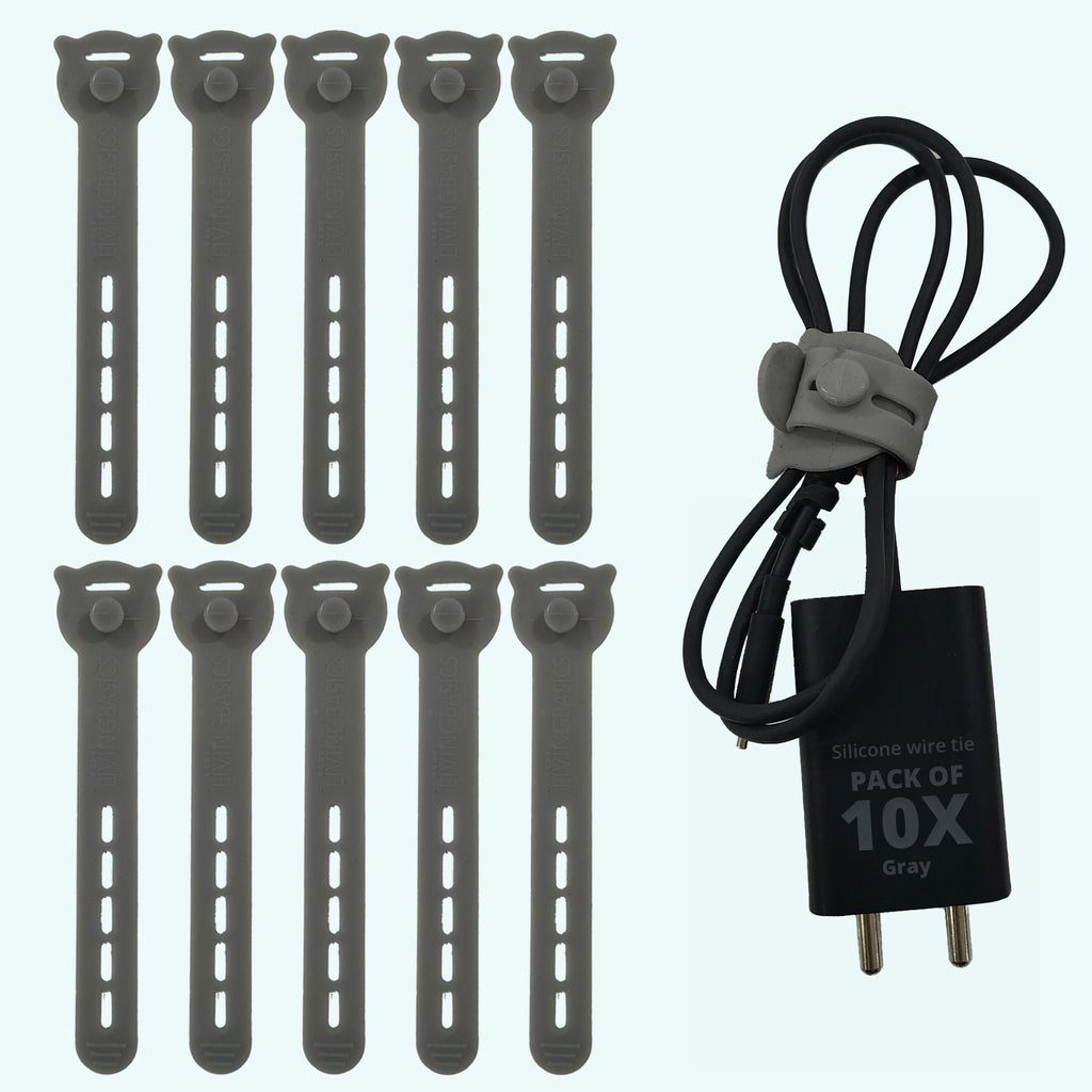 LivingBasics 10 Pcs Reusable Silicone Cable Ties