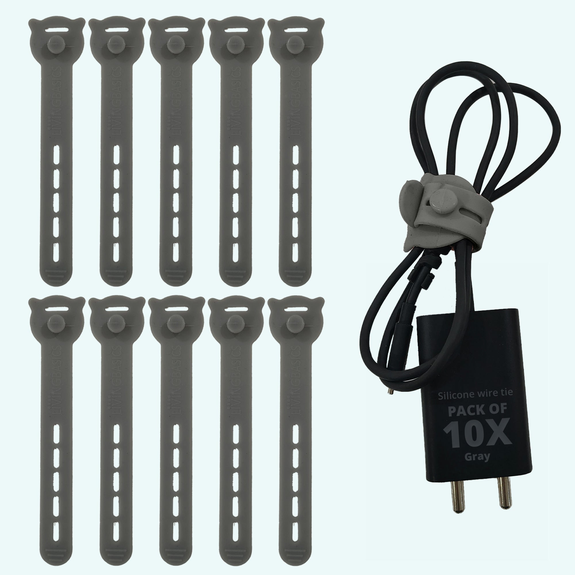LivingBasics 10 Pcs Reusable Silicone Cable Ties