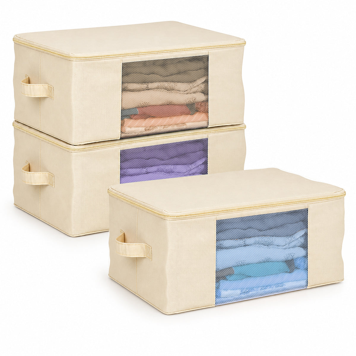 Cotton Canvas Storage Bags, Saree Covers with Zip, (Pack of 3)