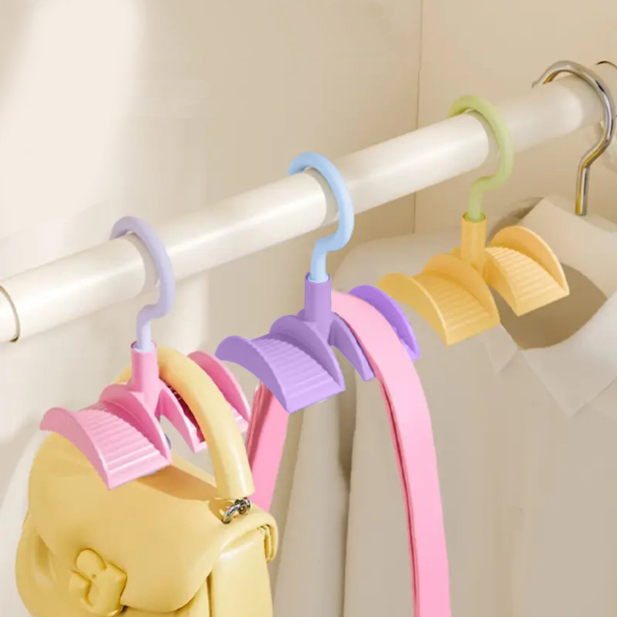 LivingBasics 360° Rotating Handbag Holder Hook for Wardrobe/Purse Rack/Hanging Purse Organizer for Closet, Bags, Scarves, Belts, Ties/Space Saving Multi Hook Hanger for Women