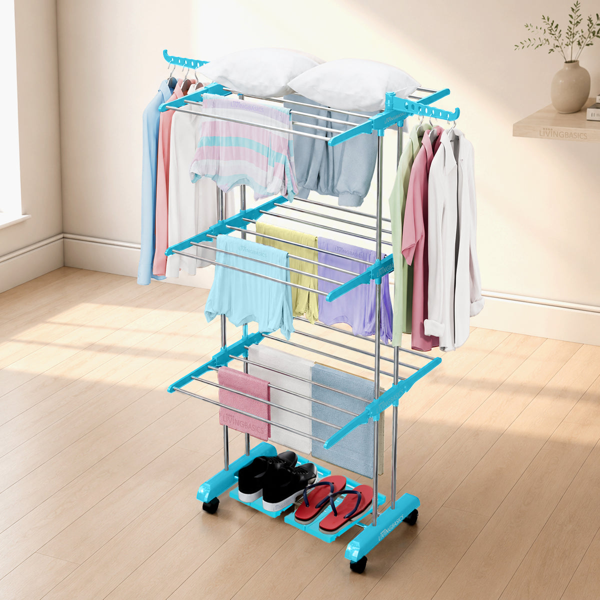 4 Shoe Drying Shelves with 3 Layer SS Cloth Drying Stand