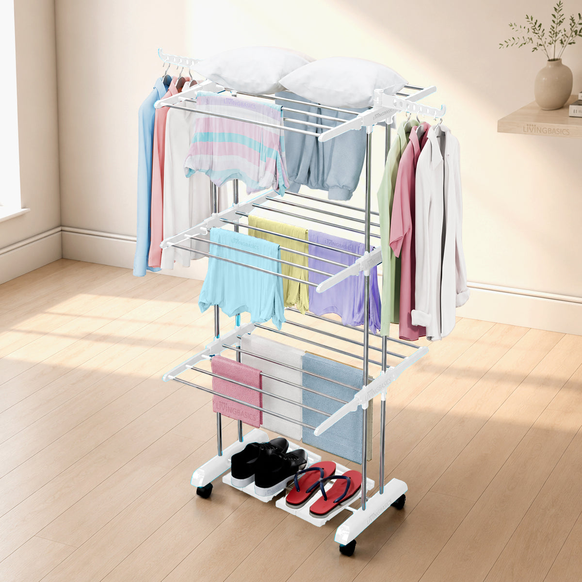 4 Shoe Drying Shelves with 3 Layer SS Cloth Drying Stand