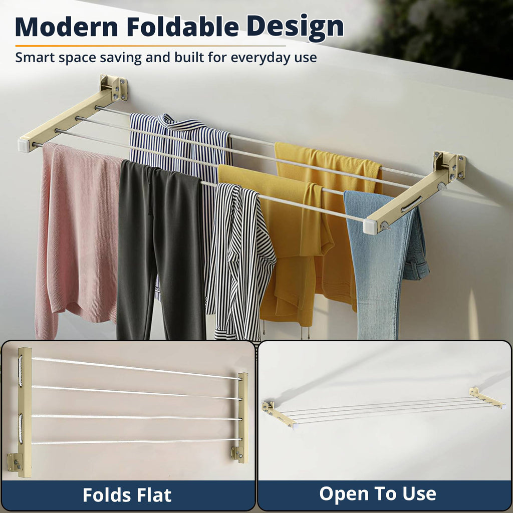 Wall Mounted Clothes Drying Rack, 40 Feet Rope