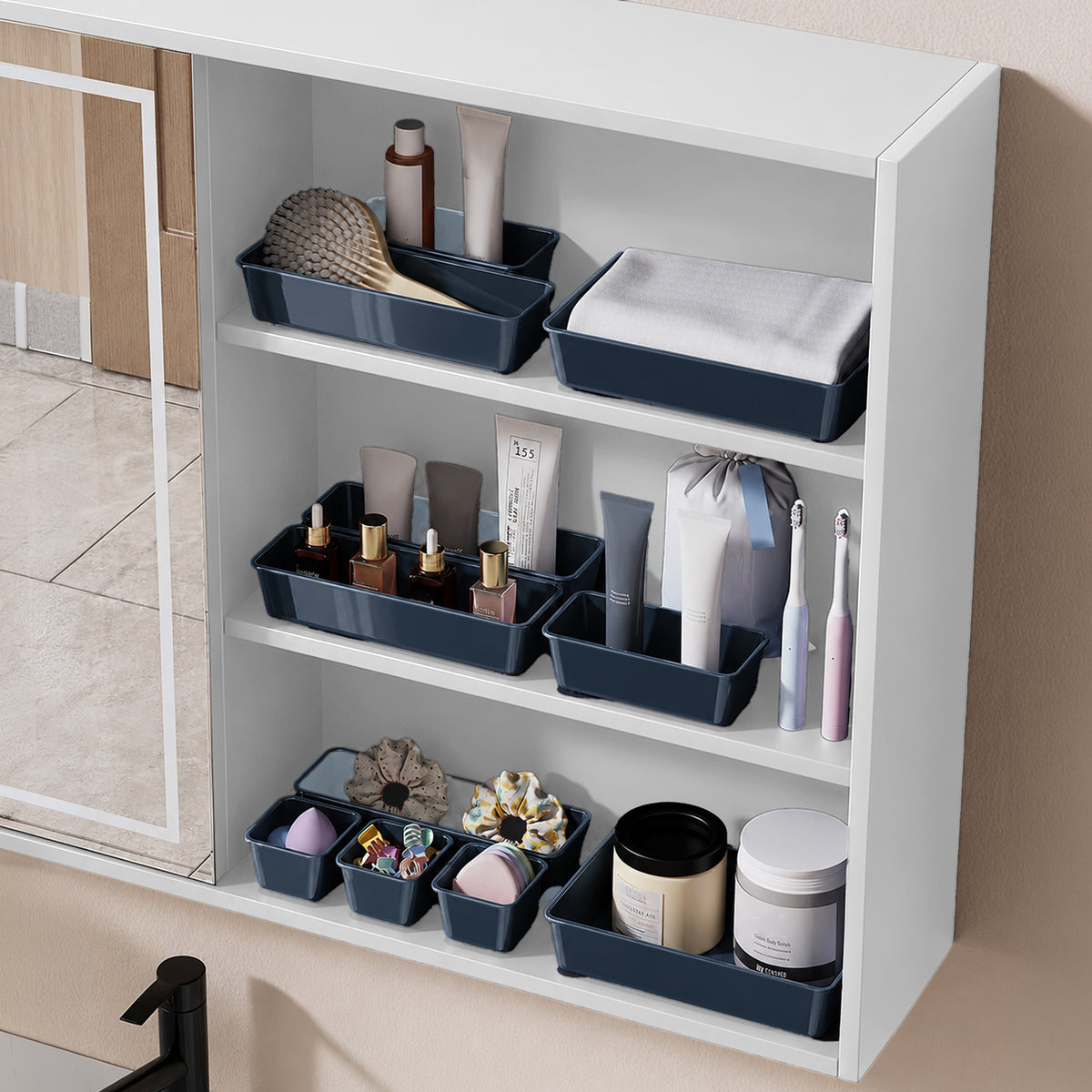 Multipurpose Drawer Organiser/Divider Tray (Plastic, Grey)