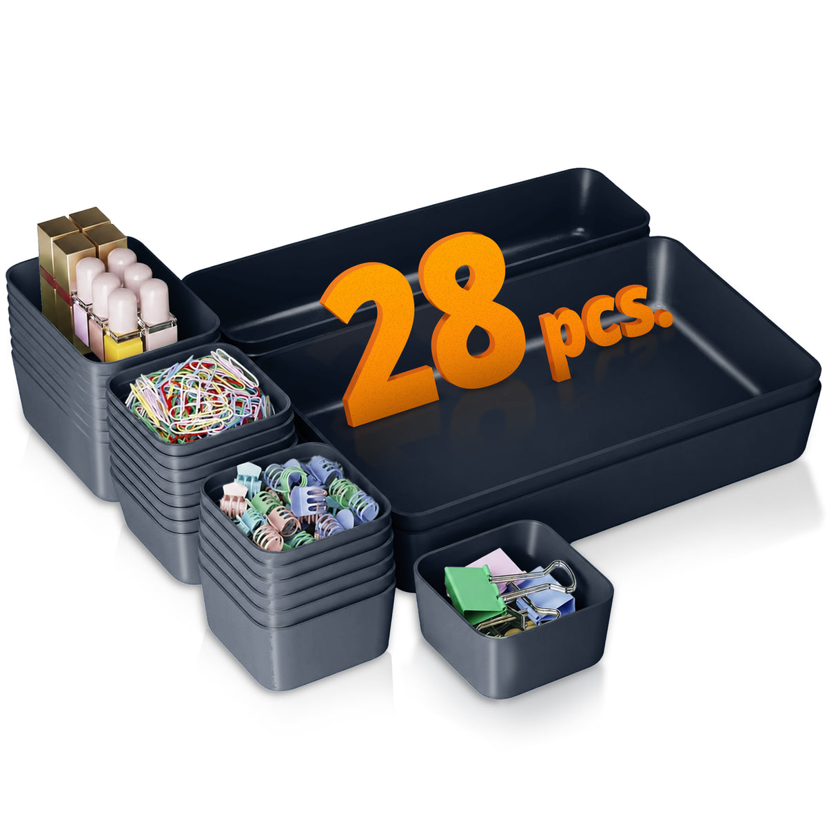 Multipurpose Drawer Organiser/Divider Tray (Plastic, Grey)