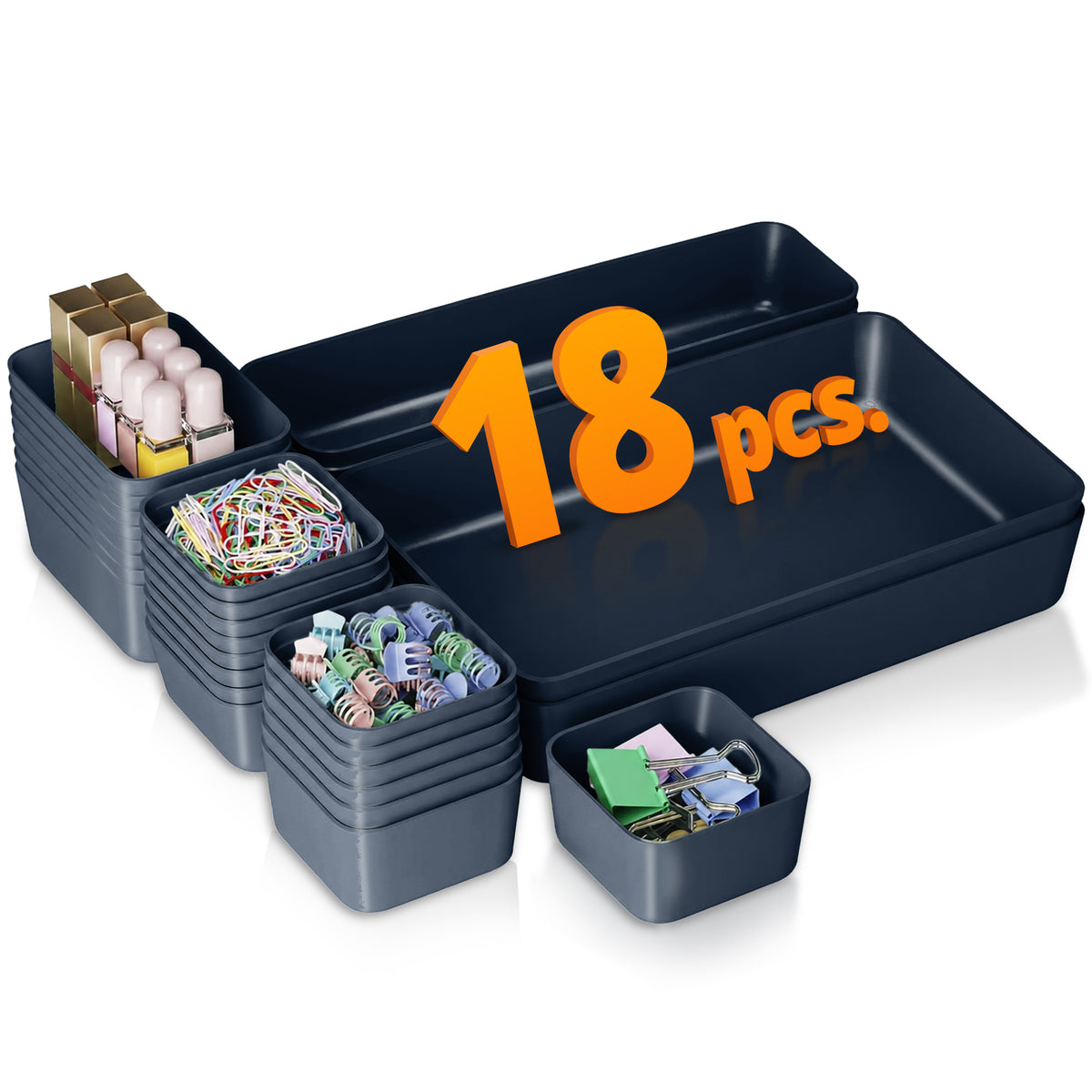 Multipurpose Drawer Organiser/Divider Tray (Plastic, Grey)