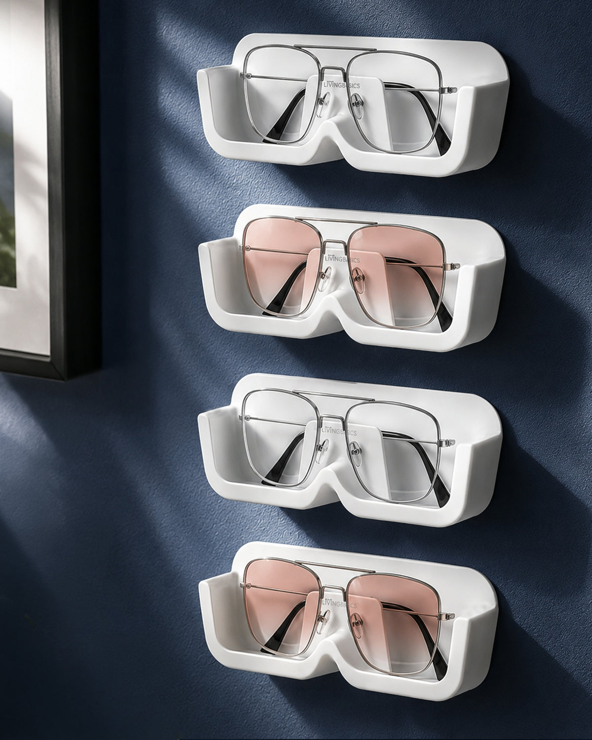Adhesive Wall Mounted Specs/Sunglasses Holder, 3M Tape (White)