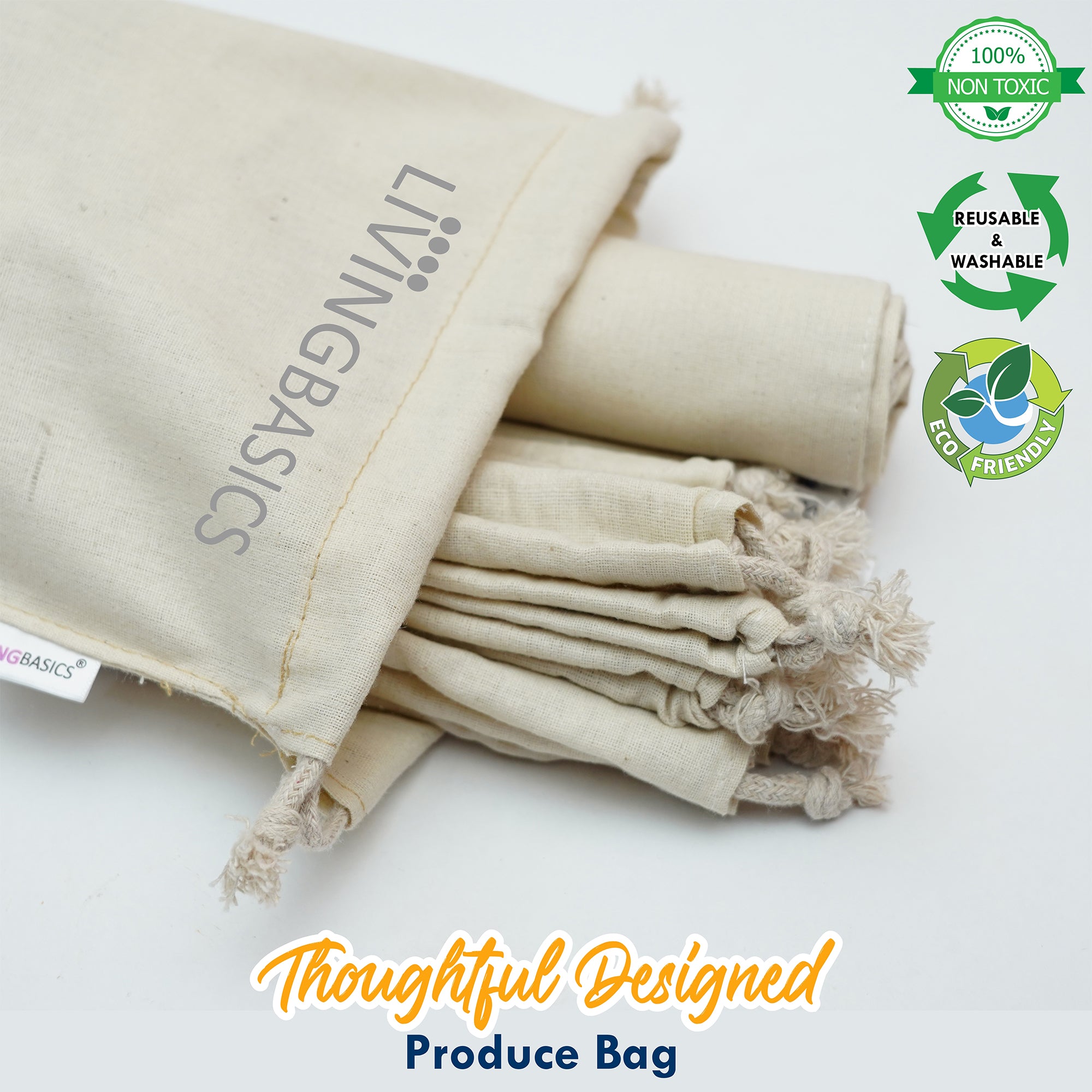 LivingBasics Pieces Premium Cotton Vegetable Storage Bags For Fridge Vegetables Cover Covers Fresh Fruits Pouch Pouches For Kitchen Air