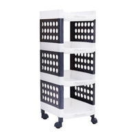 LivingBasics 4 Layer/Tier Multipurpose Plastic Storage Rack/Stand Organizer with Wheels, Space-Saving Utility Trolley for Narrow Places/Kitchen Cart/Vegetable Rack/Corner Shelf/Bedroom/Bathroom/Living Room/Office/Kids Toys (White - Grey)