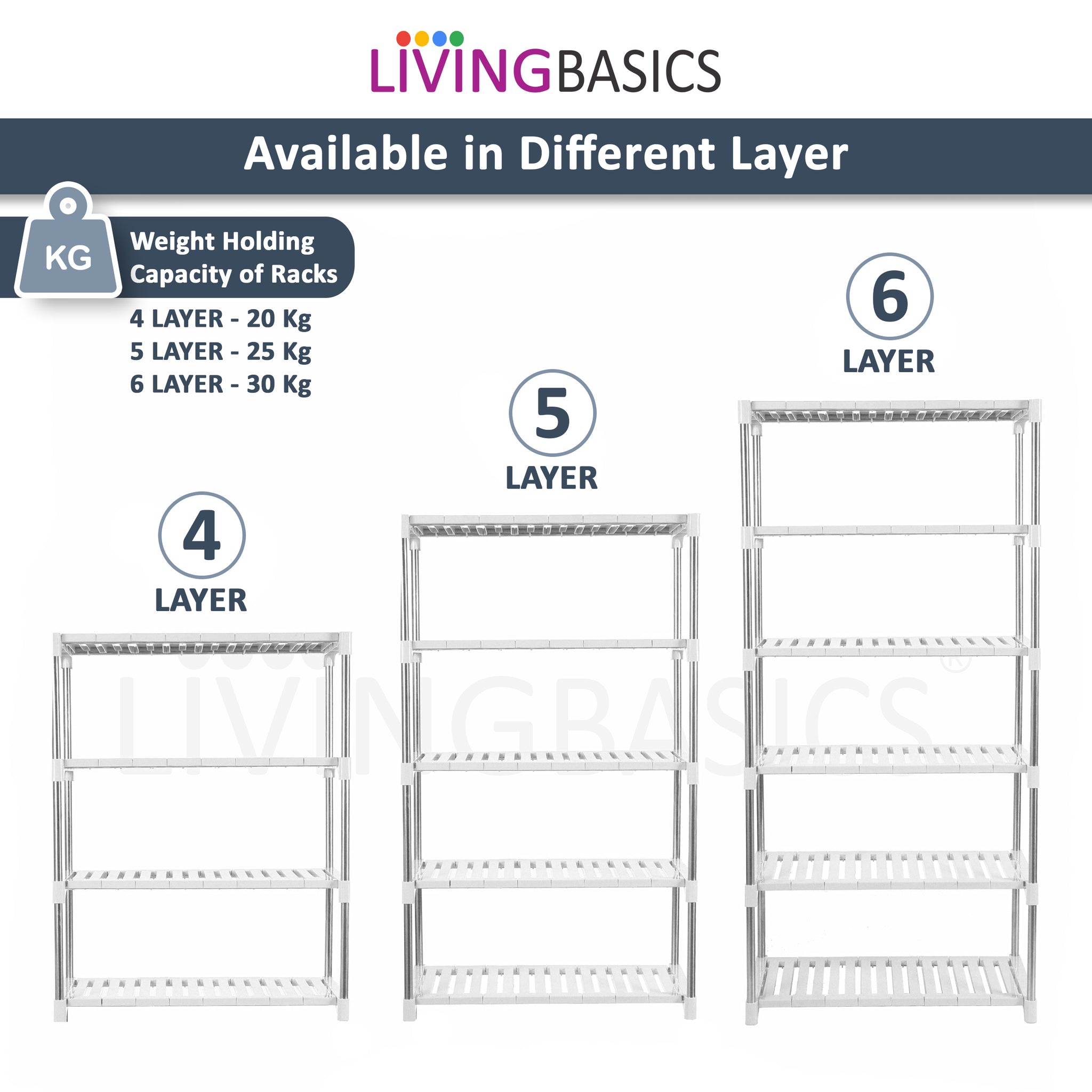LIVINGBASICS Stainless Steel Multifunctional/Multipurpose Storage Shelves/Rack/Stand for Home/Office/Kitchen/Balcony/Bathroom/Study Room
