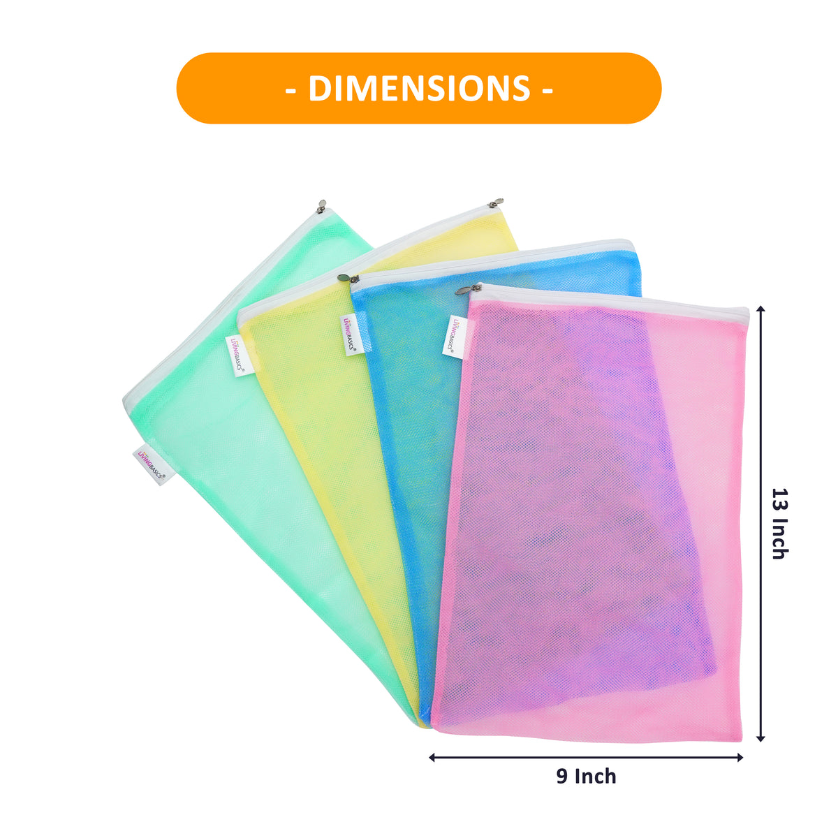 LivingBasics Premium Double Net Vegetable Bags For Fridge / Refrigerator - Vegetable Cover - Covers / Fresh Fruits Pouches For Kitchen - Mesh Organizer Bag (6 Pieces, Multi-Color Net Bags)