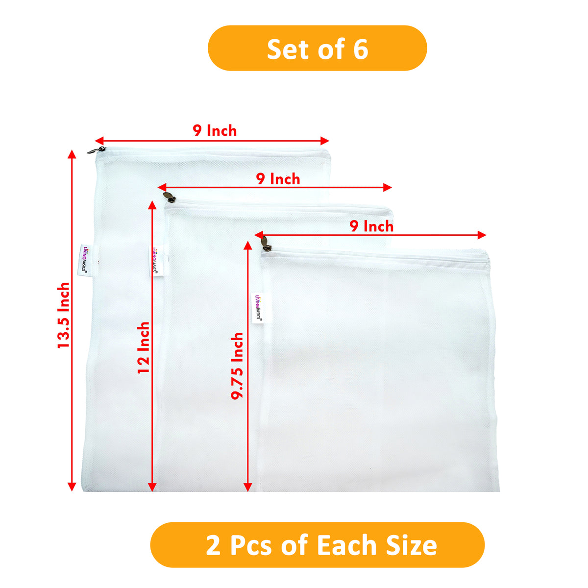 LivingBasics Premium Double Net Vegetable Bags For Fridge / Refrigerator - Vegetable Cover - Covers / Fresh Fruits Pouches For Kitchen - Mesh Organizer Bag (6 Pieces, White Net Bags)