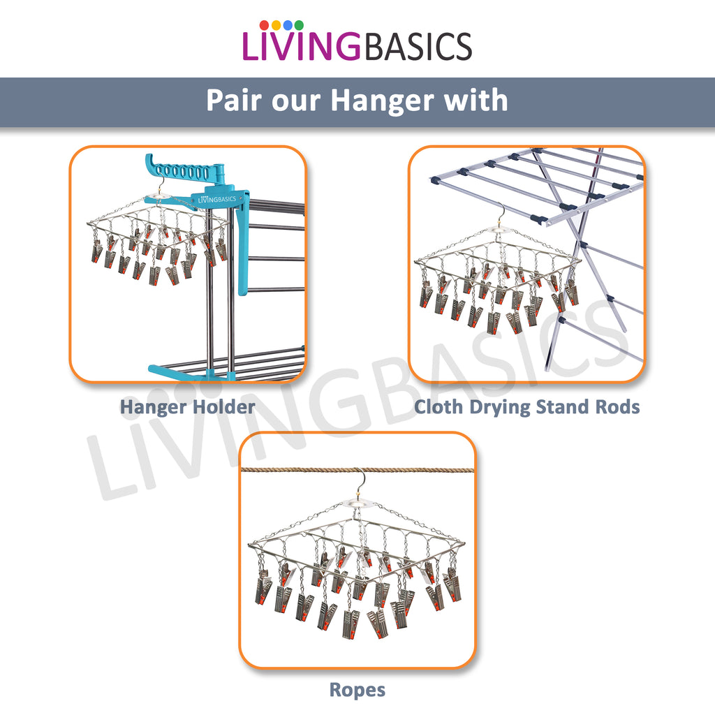 Stainless Steel Baby Cloth Clips Hanger with Drying Pins/Pegs (25 Clip Hanger)