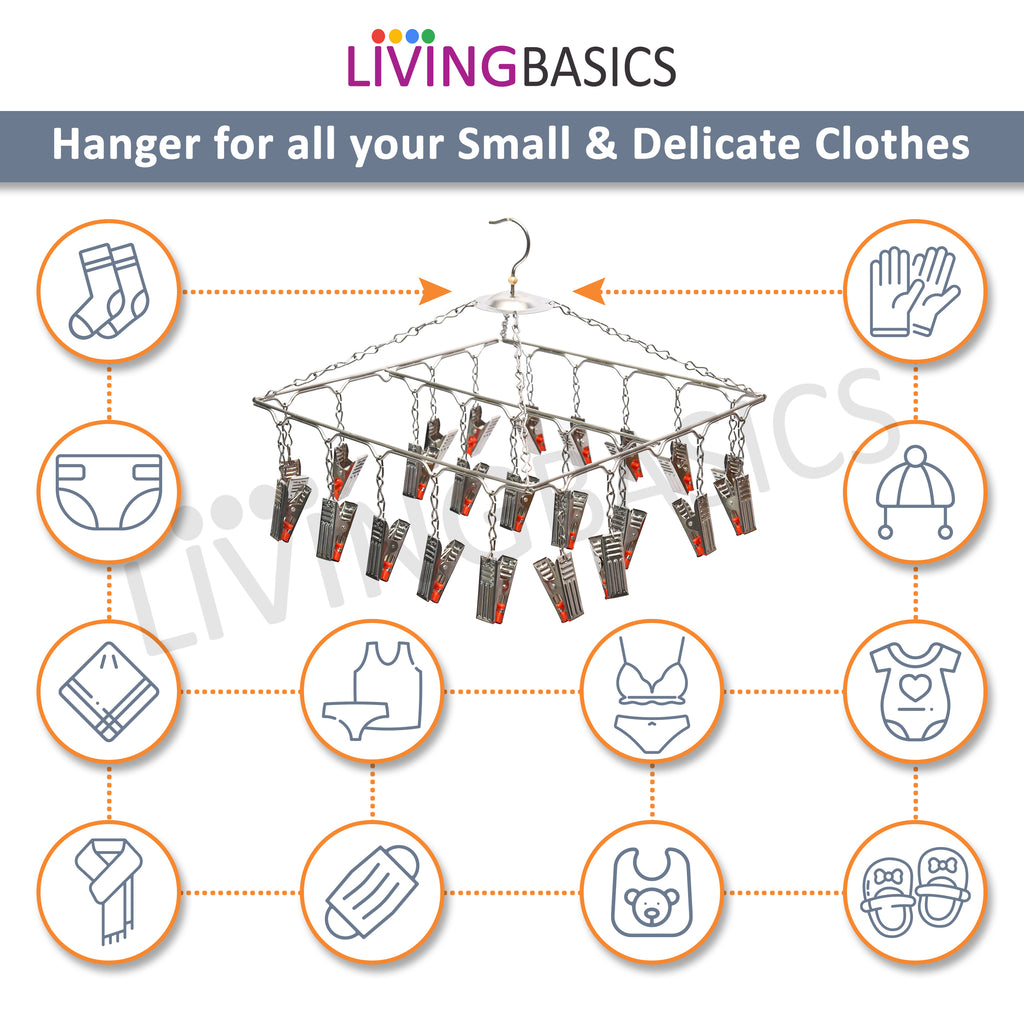 Stainless Steel Baby Cloth Clips Hanger with Drying Pins/Pegs (25 Clip Hanger)
