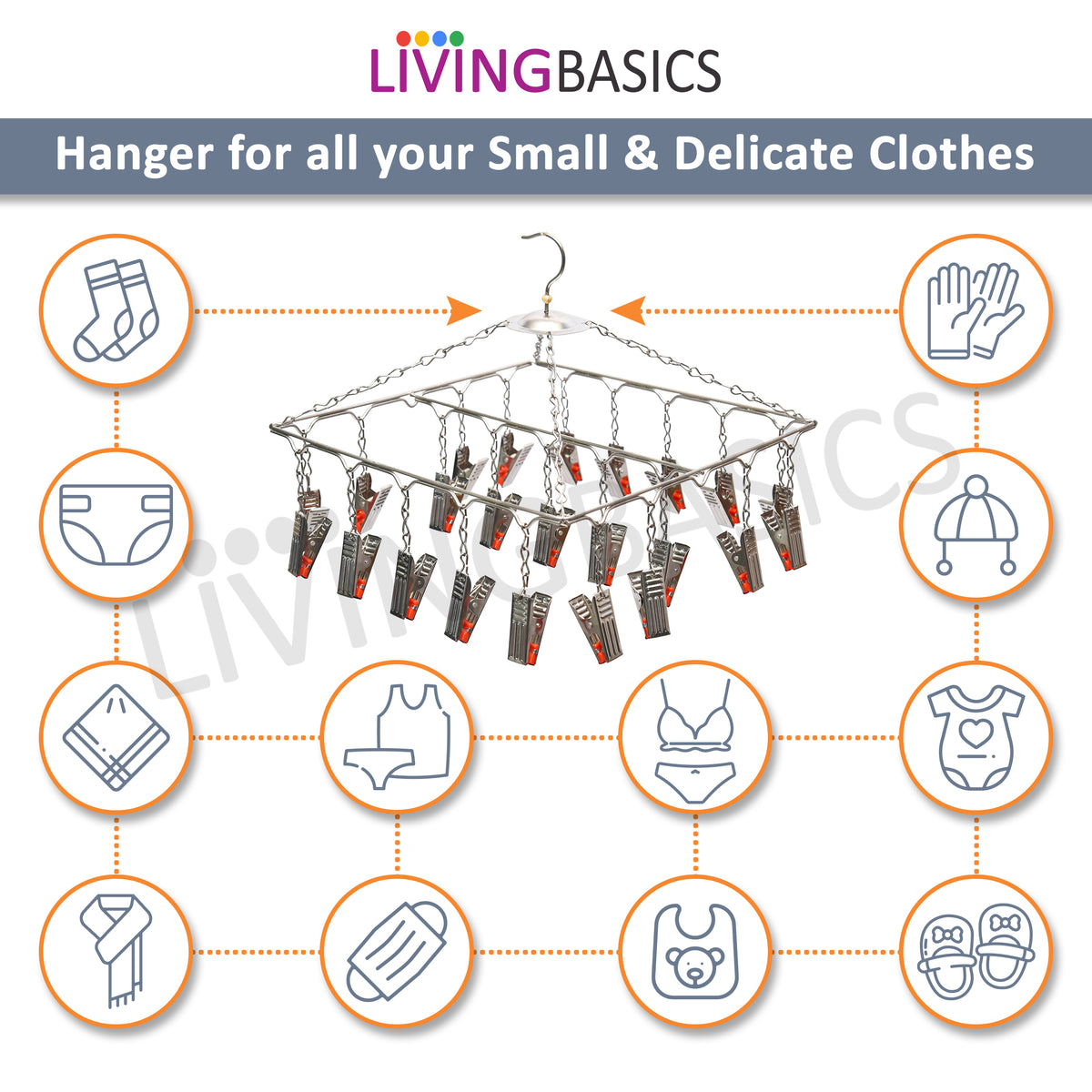 Stainless Steel Baby Cloth Clips Hanger with Drying Pins/Pegs (25 Clip Hanger)