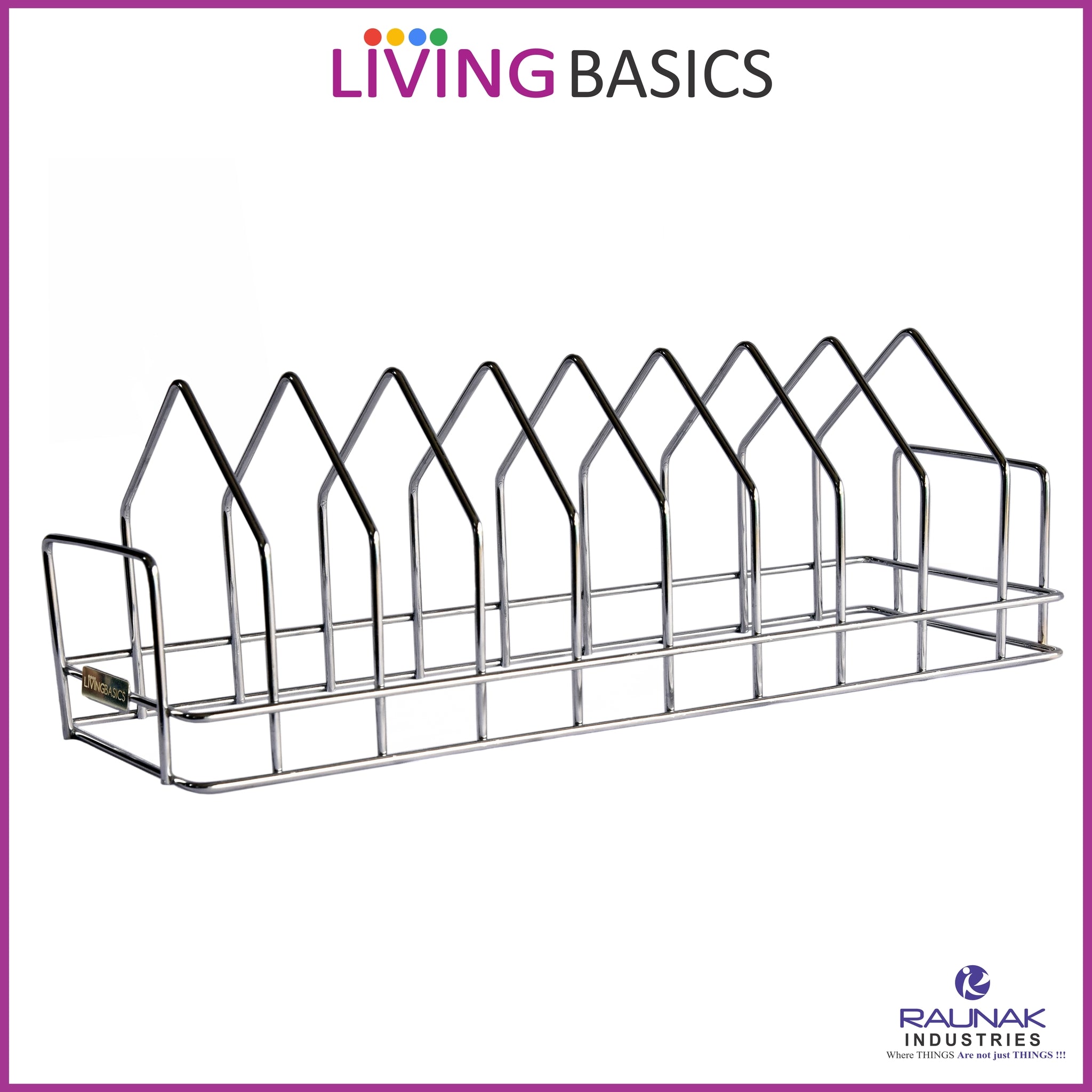 Anti Rust Stainless Steel 10 Sections Triangle Shape Dish Stand, Plate Rack, Lid Organizer Rack